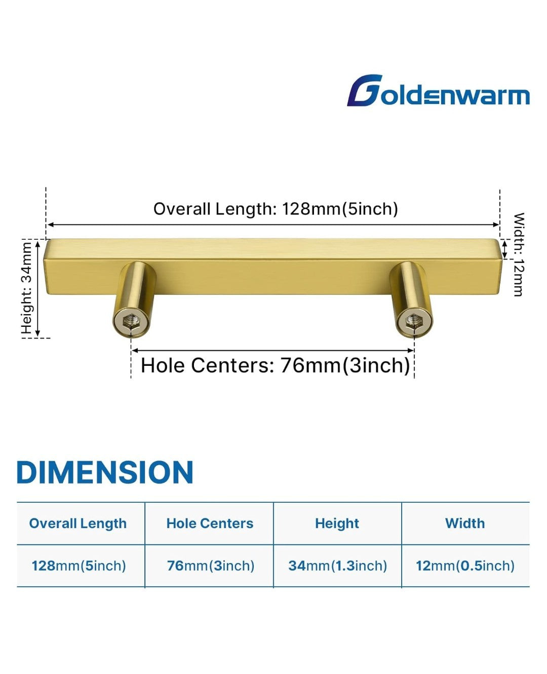goldenwarm 6 Pack Brushed Brass Cabinet Pulls Gold 3in Drawer Handles 5D