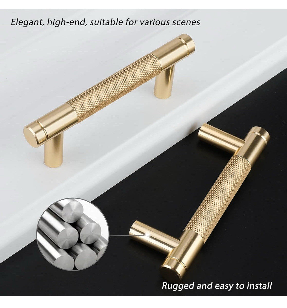 Rergy Cabinet Handles Knurled Drawer Pulls 10 Pack Champagne & Rose Gold (8d)