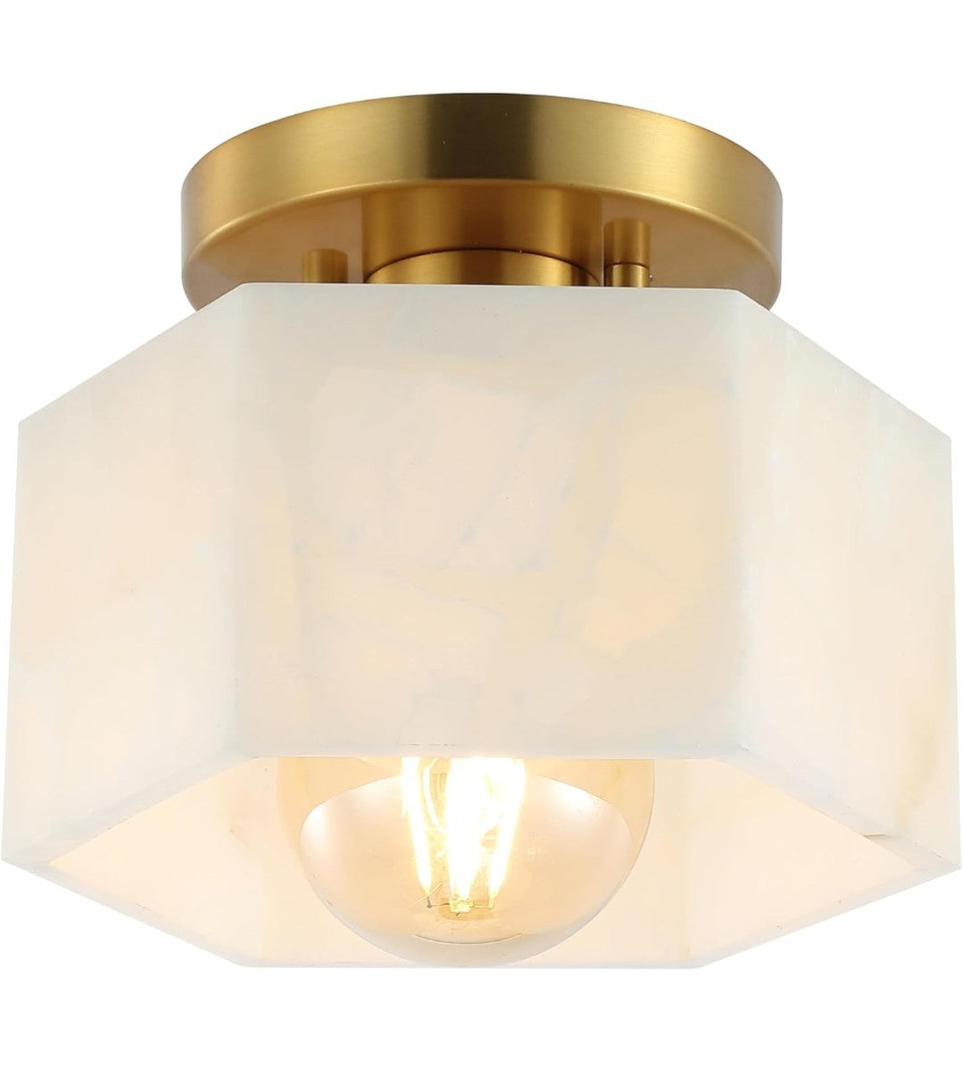 JONATHAN Y JYL1204A Tessa 8" 1-Light Alabaster/Iron Hexagonal LED Semi Flush 1B