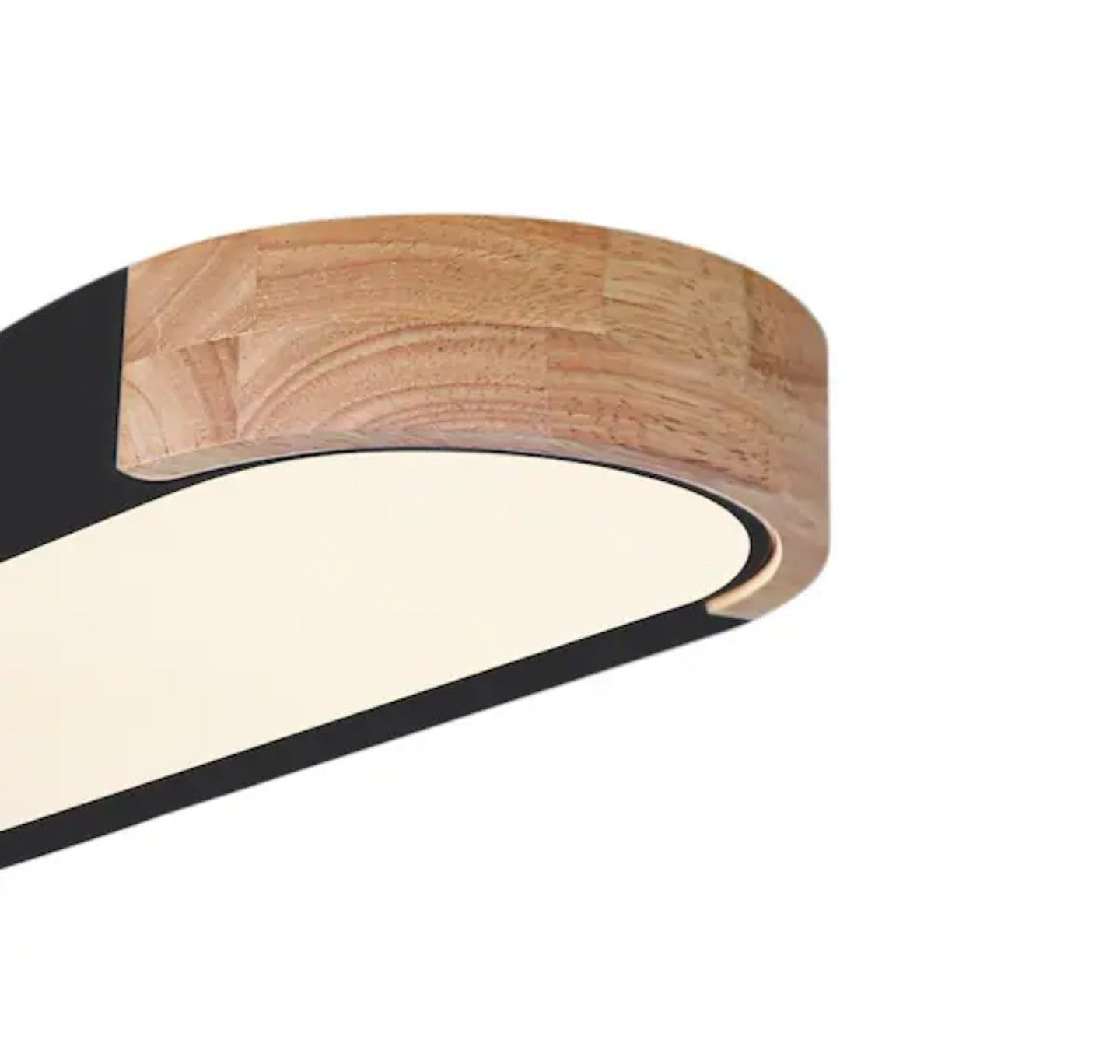 HUOKU Lumin 38" Black/Wood LED Flush Mount Minimalist Long Oval Ceiling Light 1E