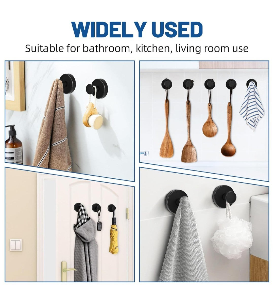 6 Pcs Suction Cup Hook, No Drill Suction Hooks for Bathroom, Damage Free 8D