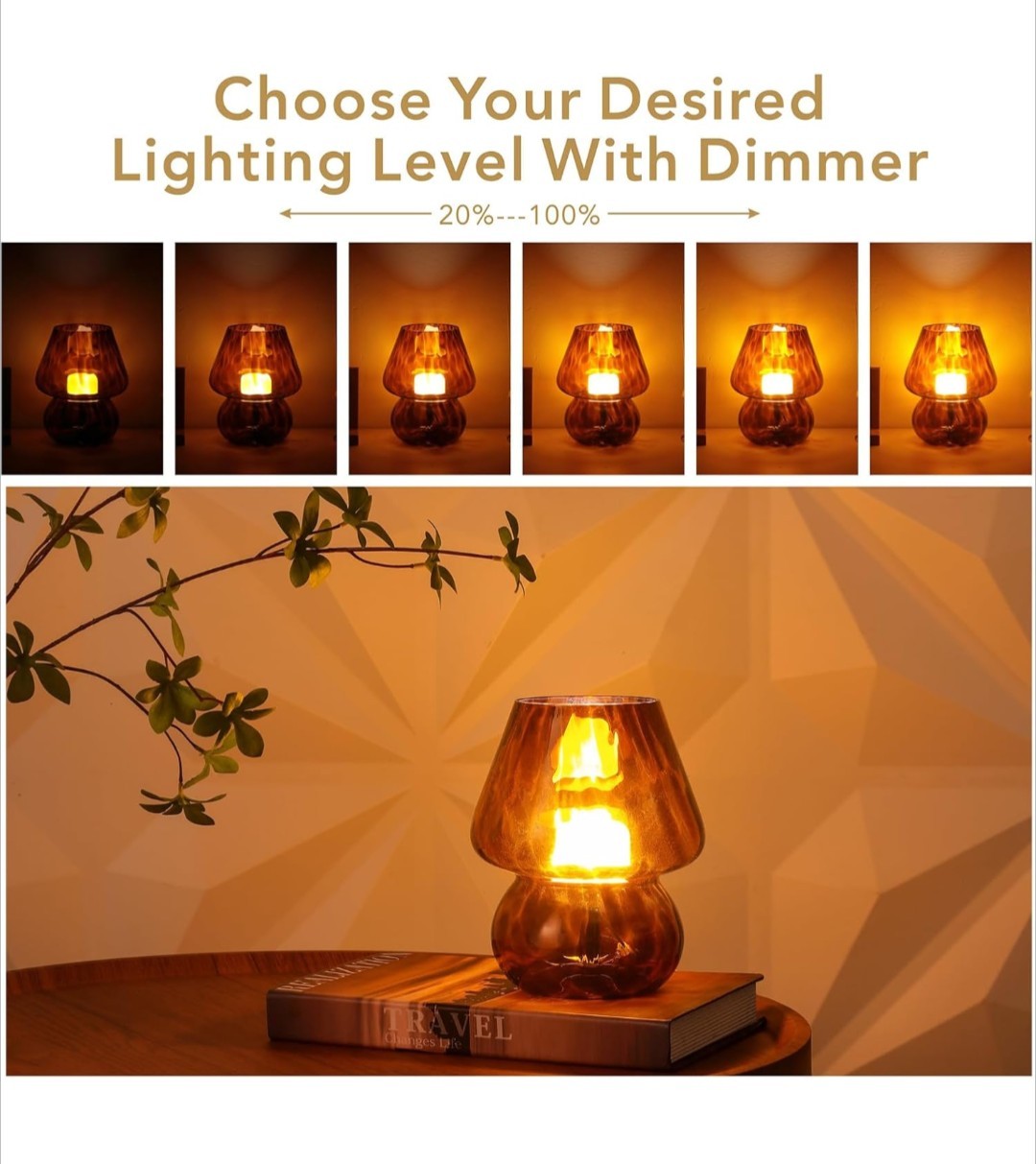 USB Plug-in Mushroom Lamp with 3 Colors LED Bulb for Bedroom Nightstand 12E