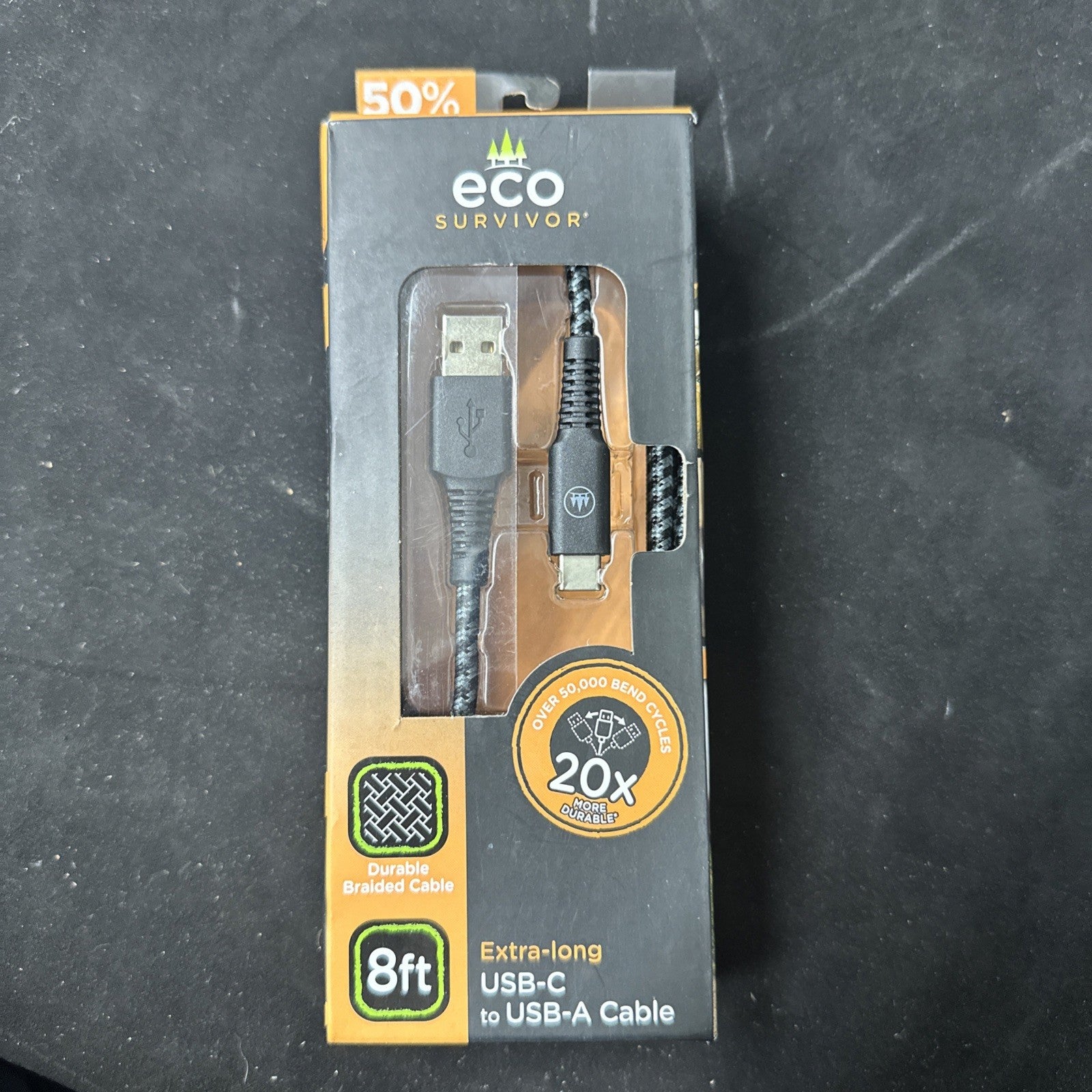 Eco Survivor Durable 8 ft Extra-Long USB-C to USB-A Cable 6c