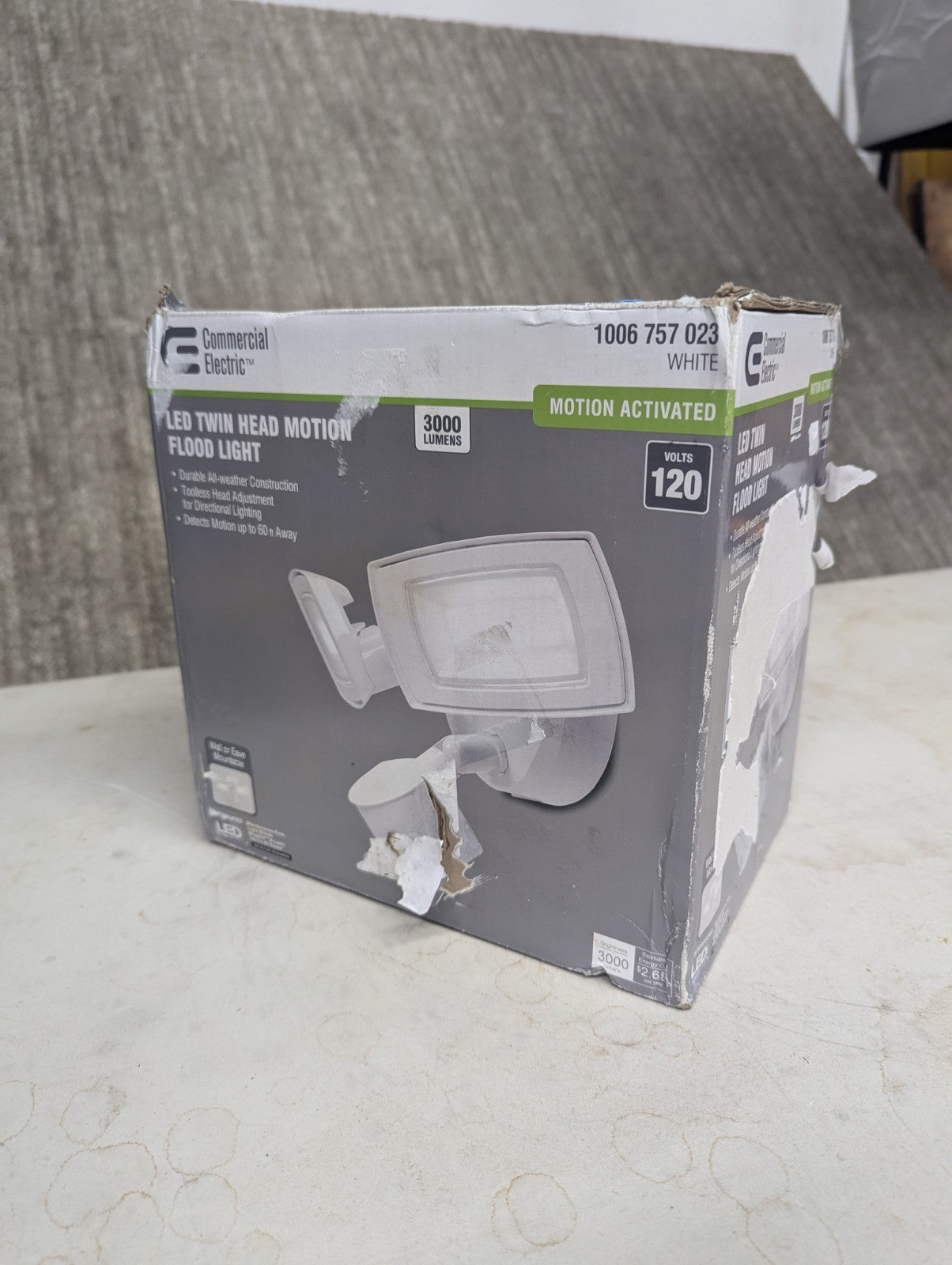 Commercial Electric White Outdoor  LED Flood Light, Twin Head Flood Light (1C)