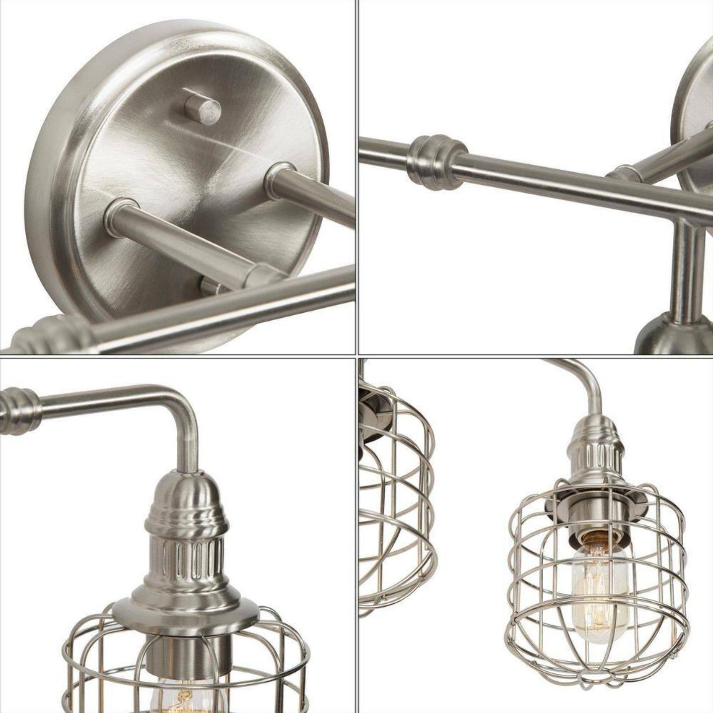 3-Light Nickel Modern Industrial Cage Silver Linear Wall Sconce Vanity Light 19A