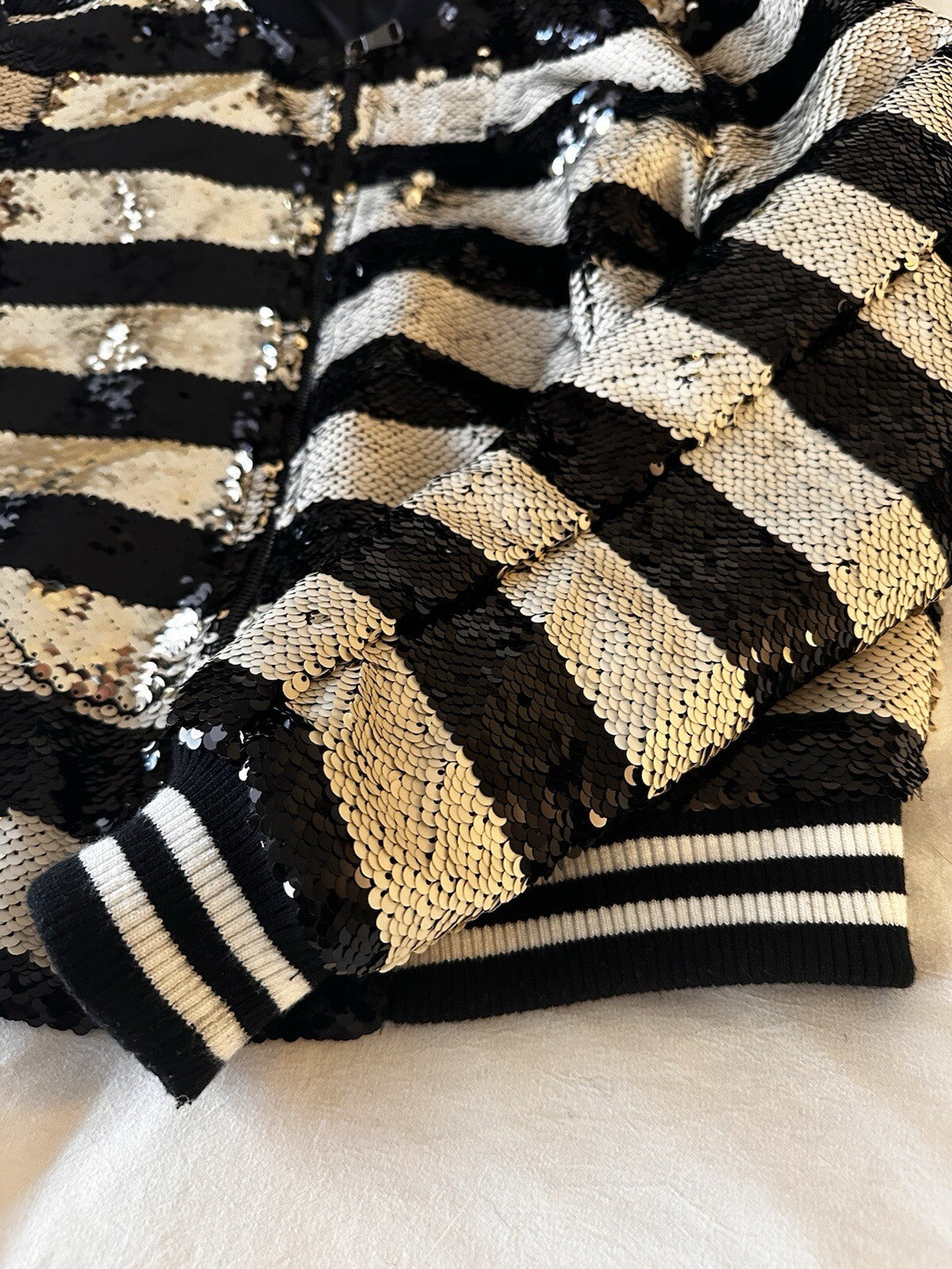 Vigoss Striped Sequence Jacket Bomber Black  And White Size Small Beetlejuice