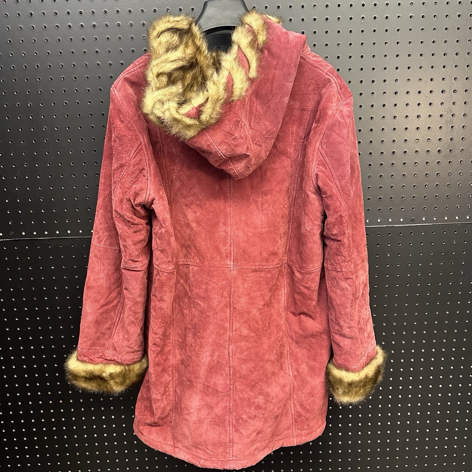 Vintage Dennis Basso Women's Burgundy Suede Leather Faux Fur Lined Coat Medium