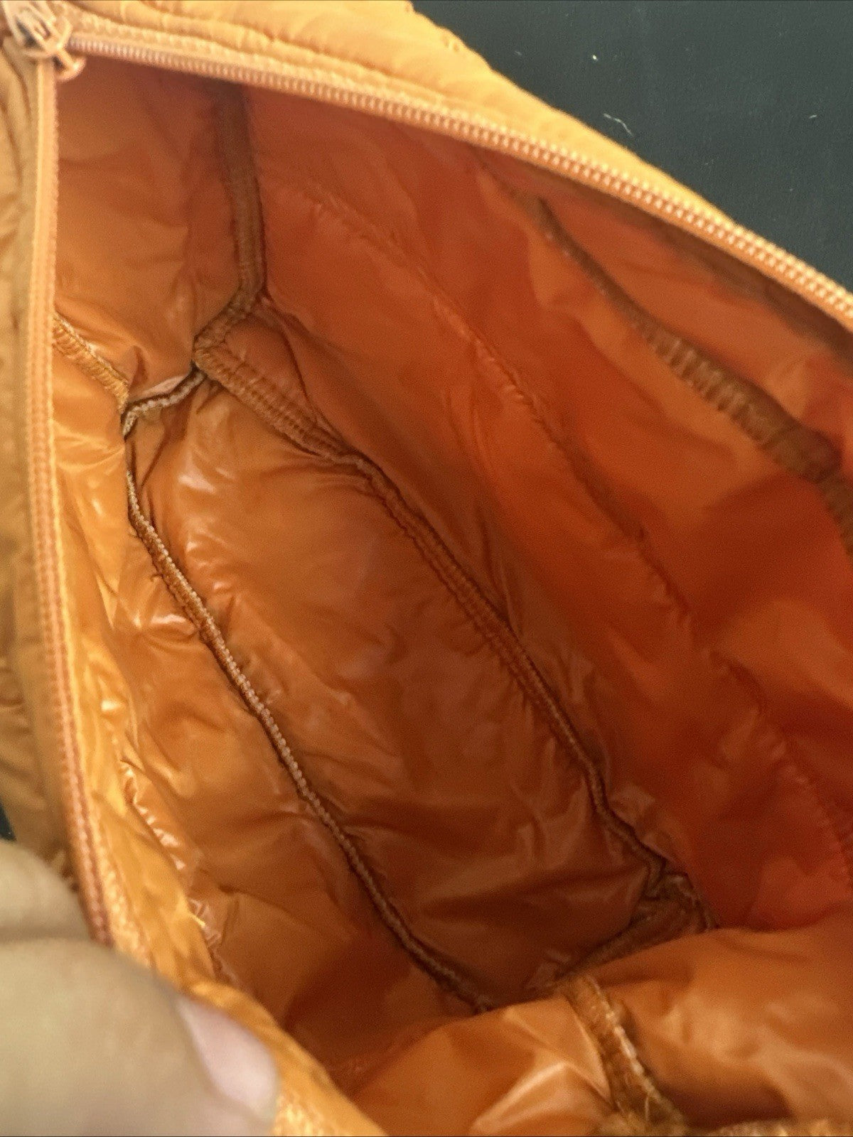 ANORAK Orange Puffy Travel Toiletry Bag Puffer Pouch Zipper Lightweight DownFill