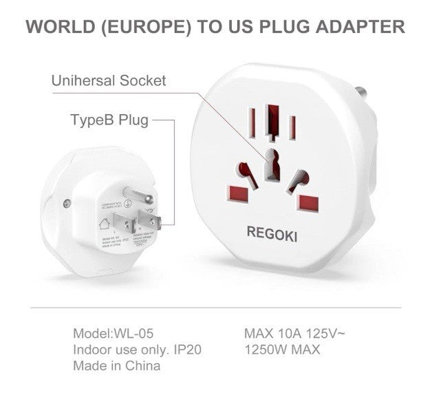 US Travel Plug Adapter, [2 Packs] EU Europe/UK/Australia/China/Italy to USA 3A