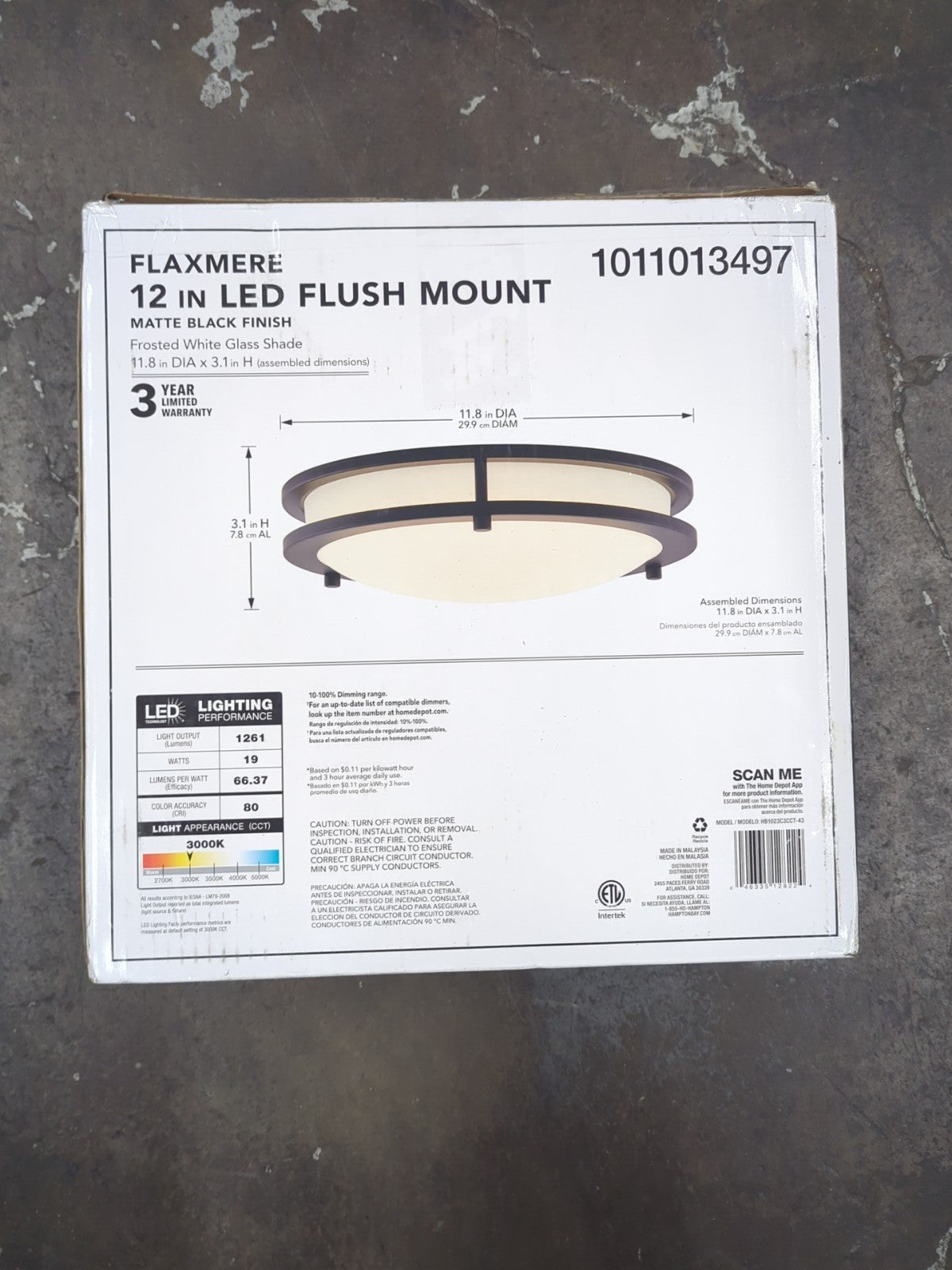 Hampton Bay Flaxmere 12 in Matte Black Integrated LED FlushCeling Light (1A)