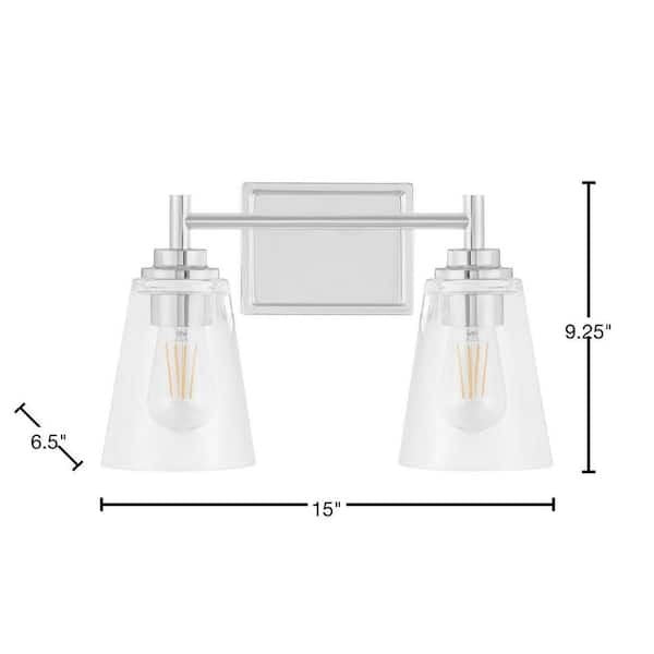 Wakefield 15 in. 2-Light Chrome Modern Vanity with Clear Glass Shades 13B