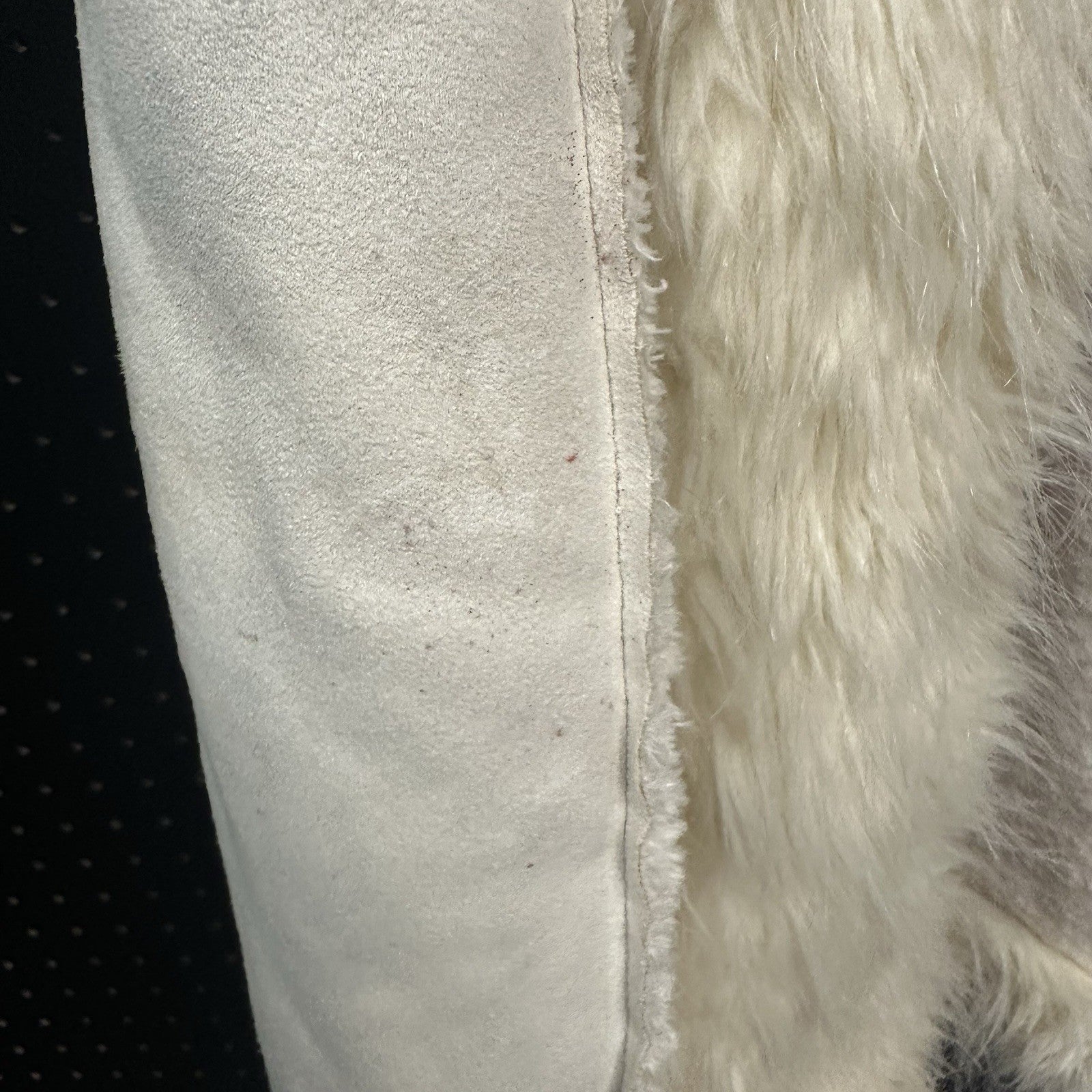 Women’s Vintage Guess Jeans Faux Suede Faux Fur Trim Coat Y2K Ivory/ Cream Glam