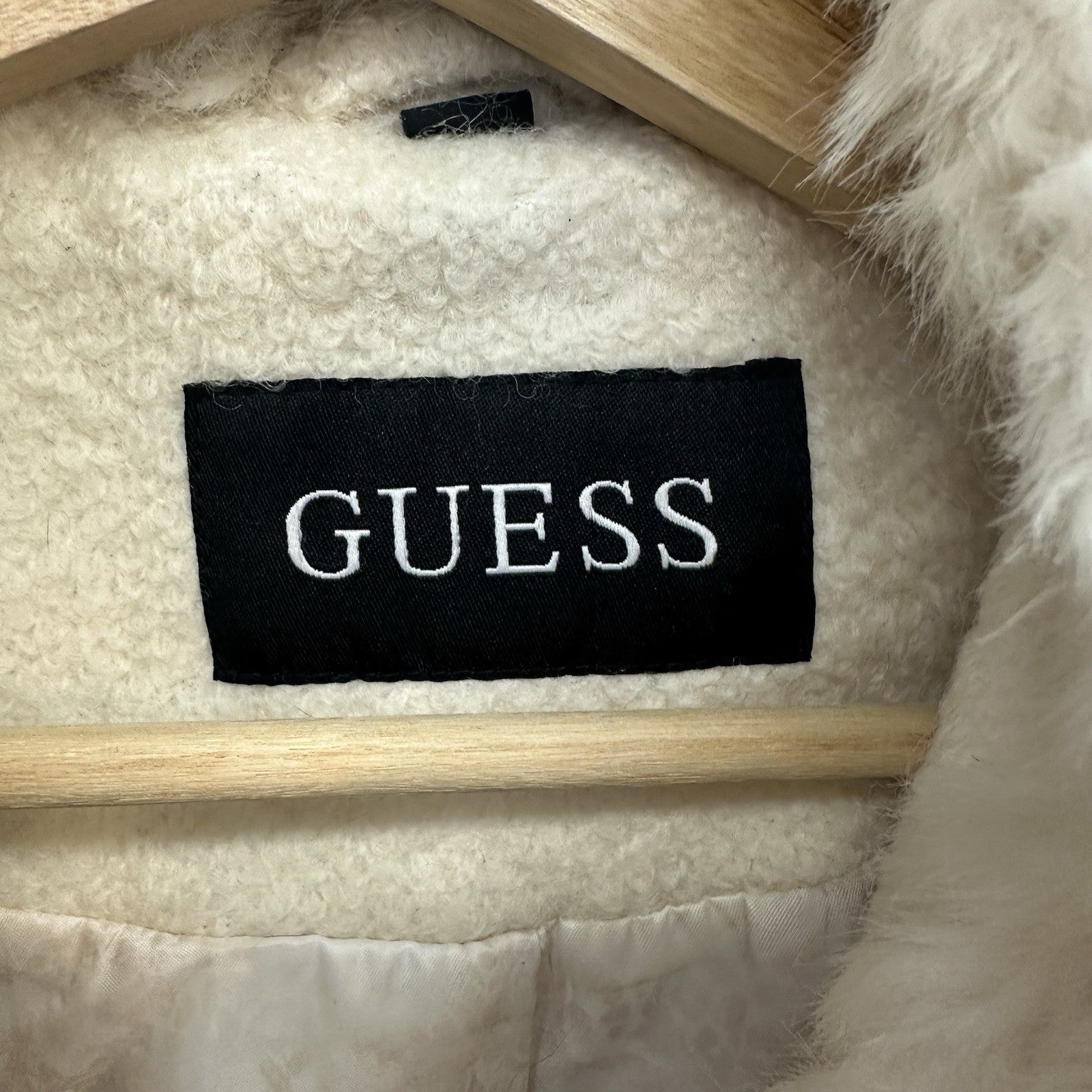 Women’s Small Guess Winter Cream Peacoat Faux Fur Shawl Collar Double Breasted