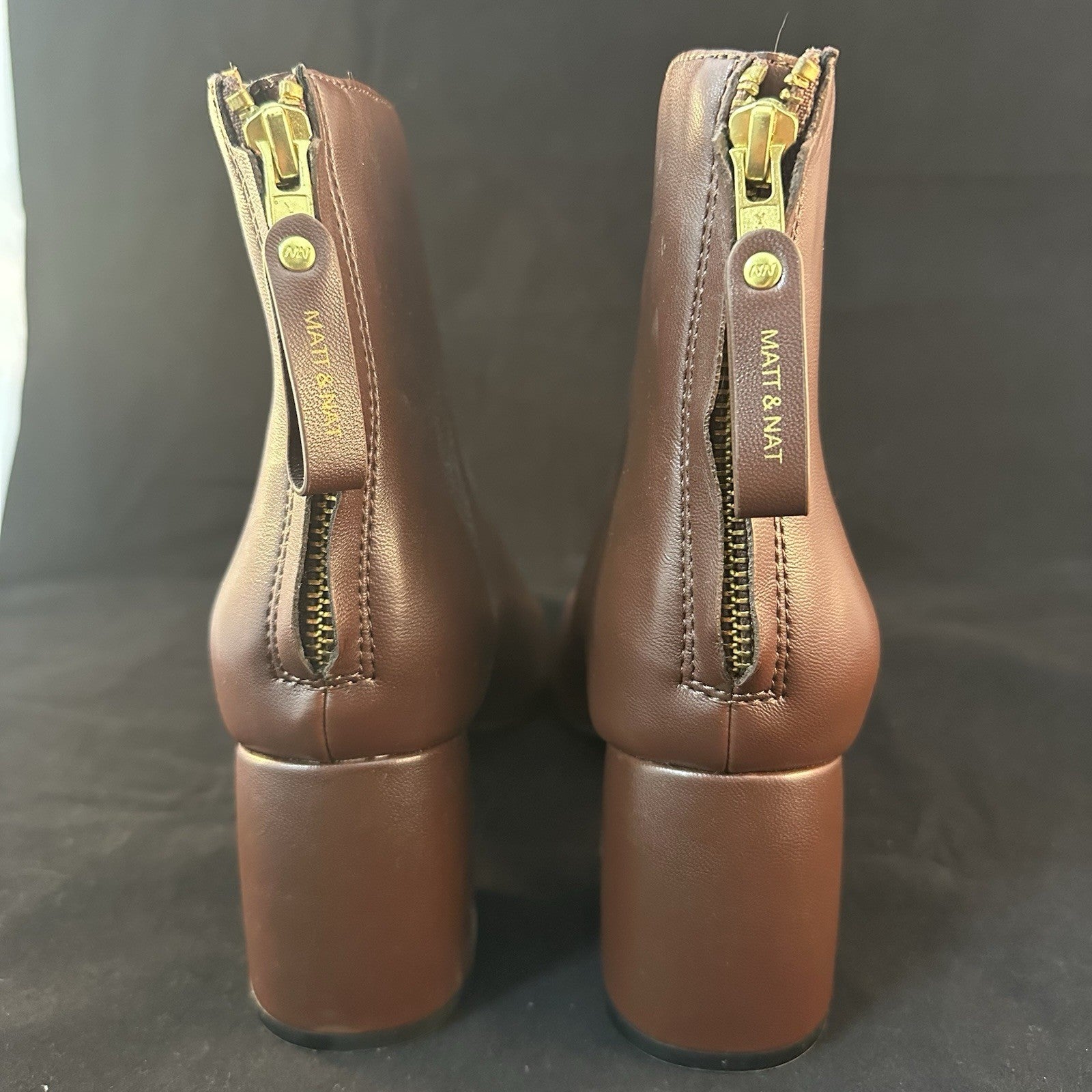 Matt & Nat Women’s Deena Chocolate Bootie Mid Calf Size Gold Zipper US 8 (4c)