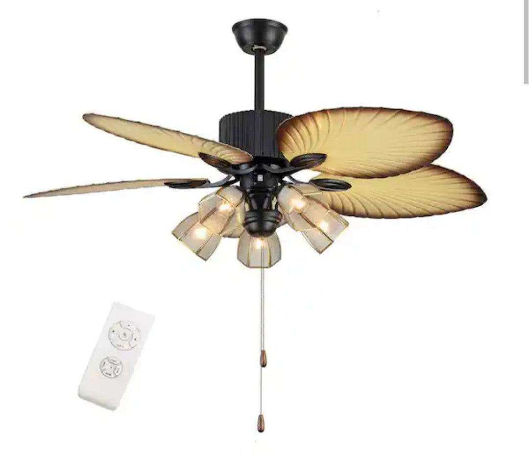 52 in. 5-Light Tropical Palm Leaf Blades Ceiling Fan with Remote Control 16B