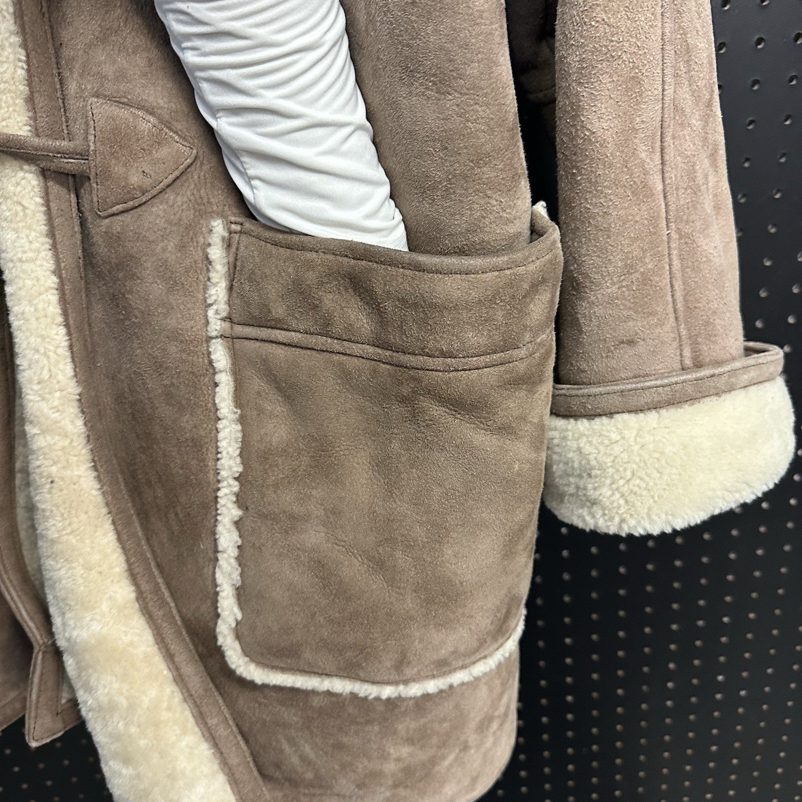 Women’s Lizsport 100% Genuine Shearling Suede Small Brown Coat Toggle Closure
