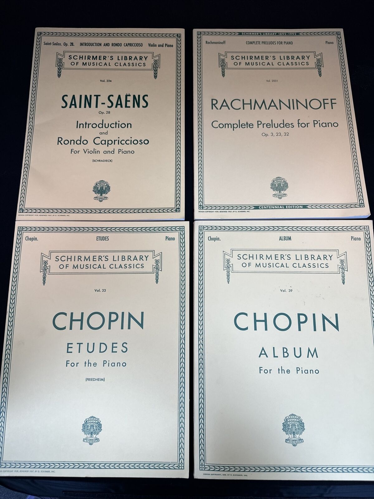 Schirmer's Library of Musical Classics,  Piano (one Violin) , LOT of 4 Books