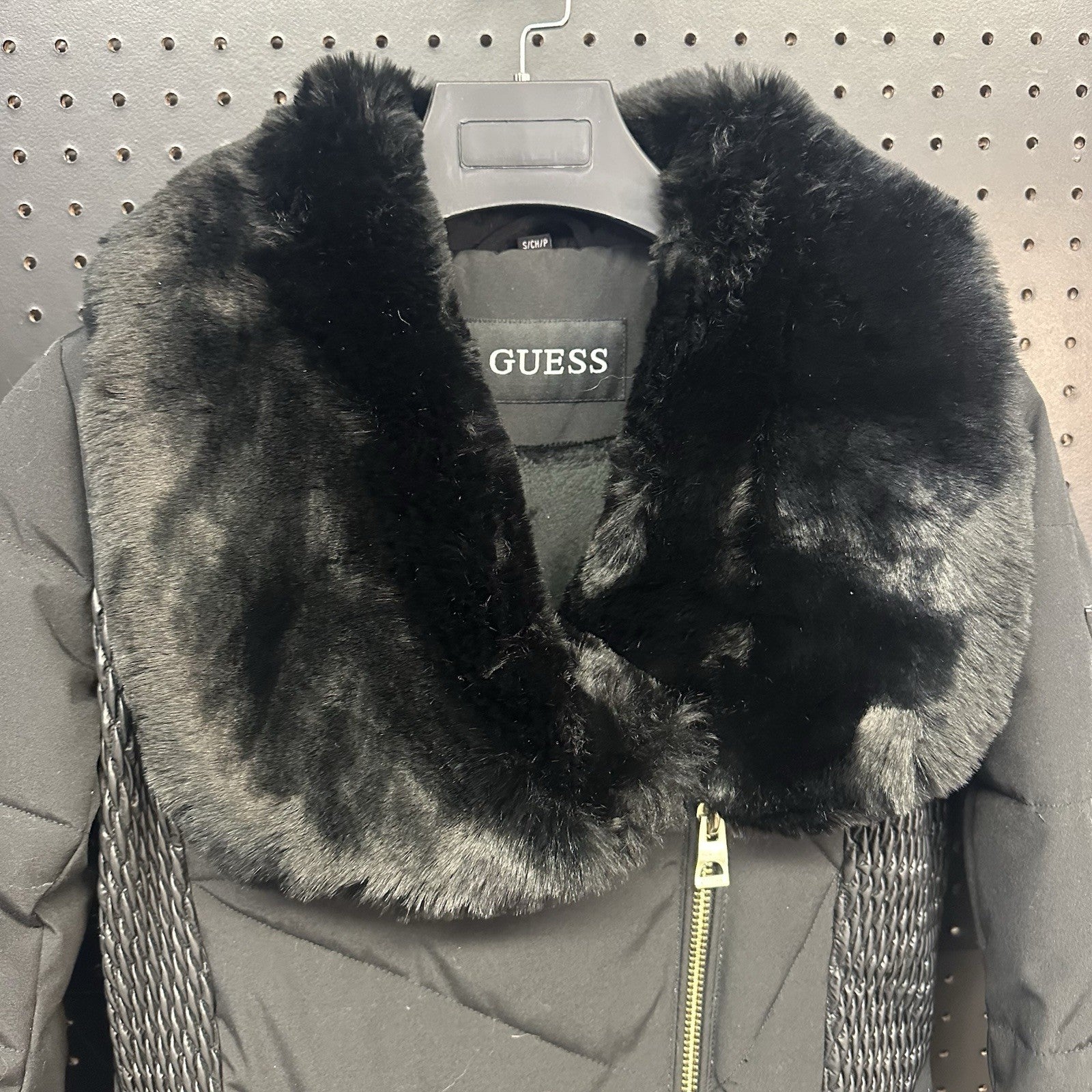 Guess Faux Fur Collar Long Quilted Winter Puffer Jacket Coat Size Small