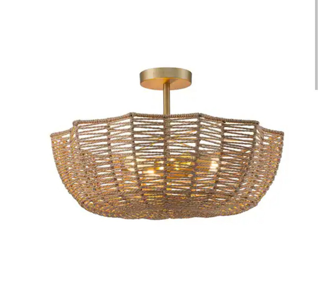 ELE Light & Decor Marigold 3-Light 21 in. Woven Semi-Flush Ceiling Light 16A