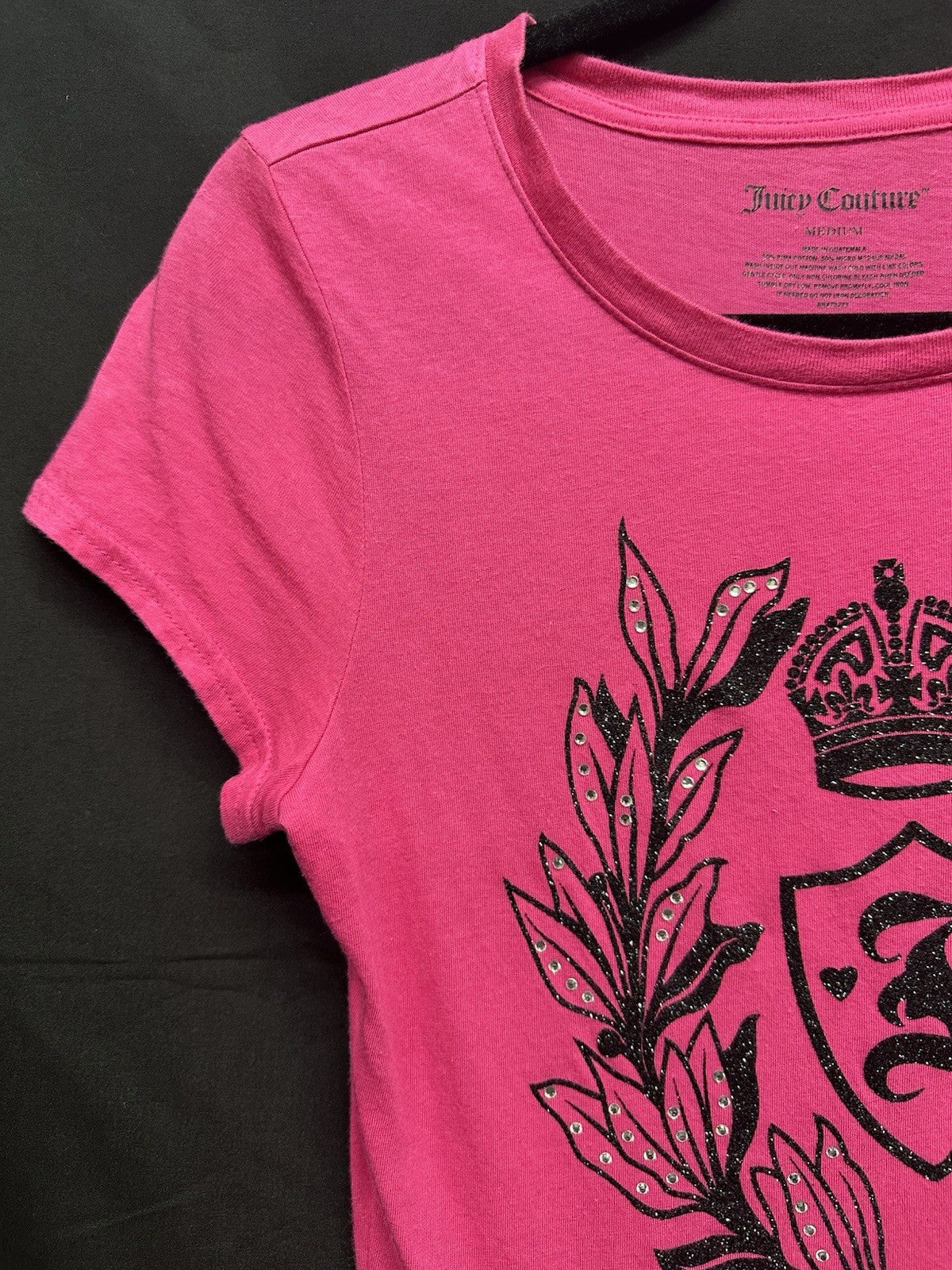 Juicy Couture Hot Pink Rhinestone Tee Shirt Y2K Size Medium 0084
