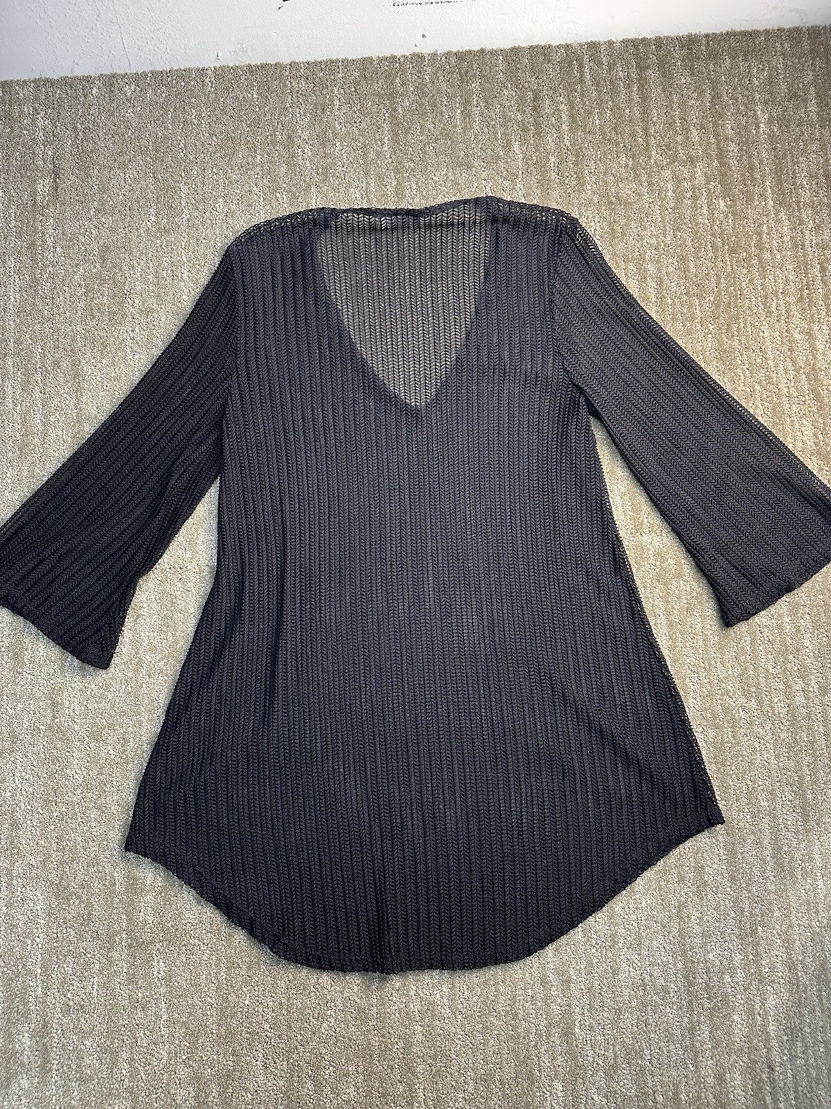 Jordan Taylor Sheer Black Mesh Swimsuit Cover Up V-Neck 3/4 Sleeve Size Medium