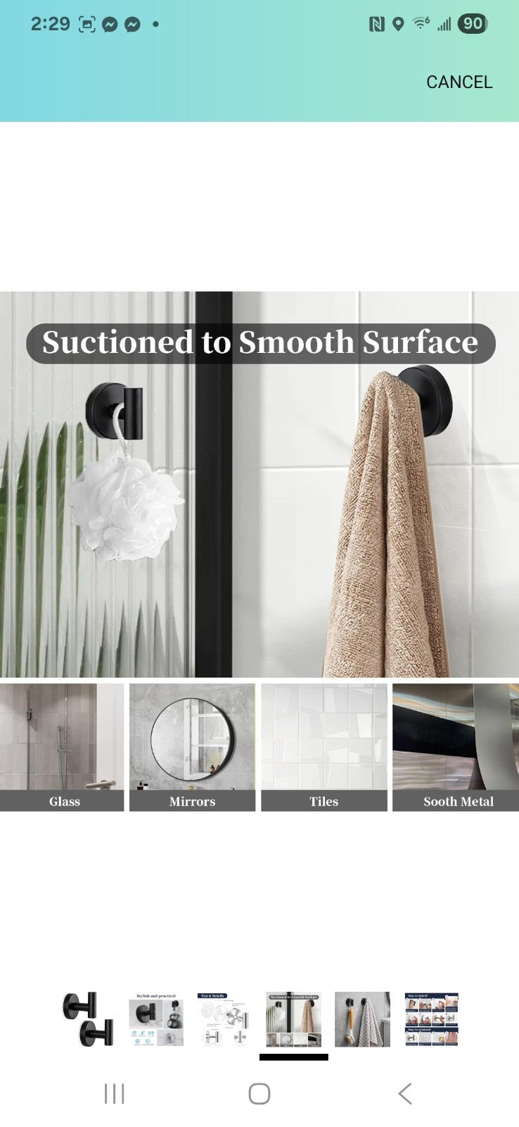 Suction Cup Hooks for Shower, 2 Pack Towel Hook for Bathroom Wall 7C