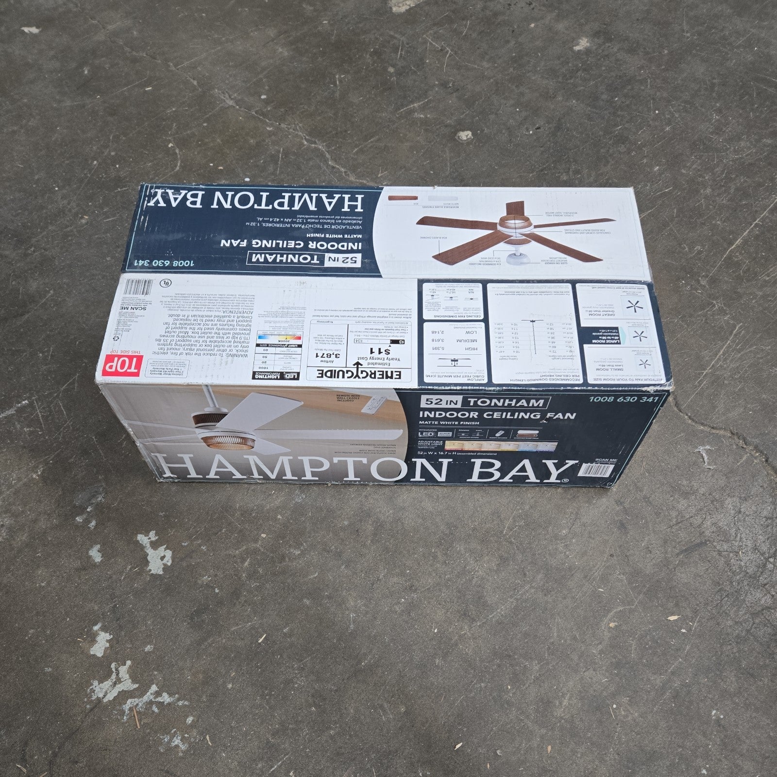 Hampton Bay Tonham 52” White Changing Integrated LED Indoor Ceiling Fan White 