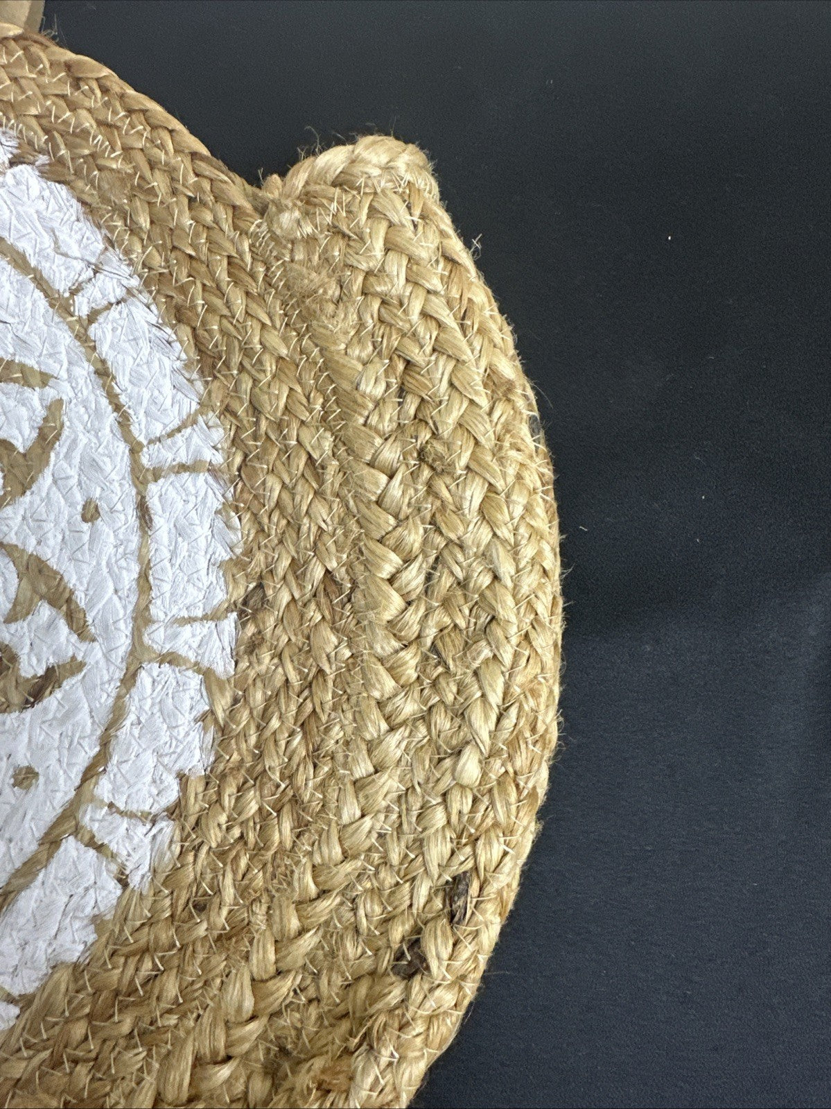 Chloe & Lex Round Woven Bag Wooden Handle White Pattern