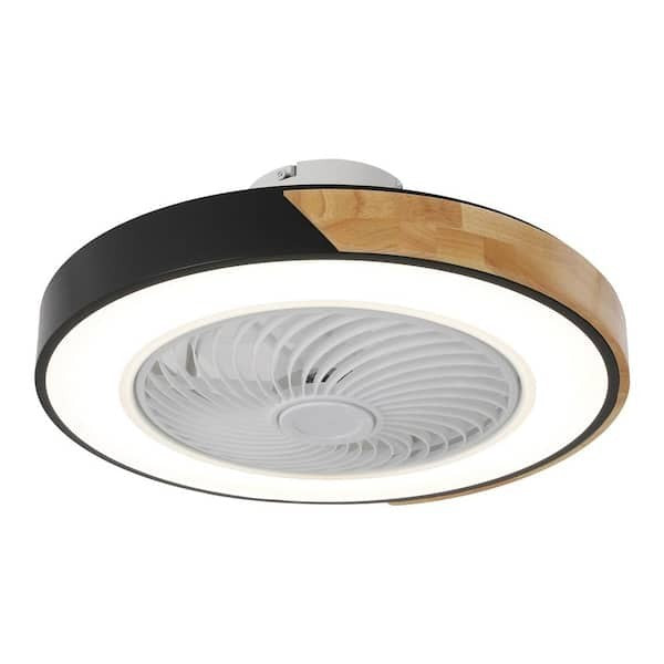 20 in. Indoor Black and Wood Modern Round Caged 6-Speed Ceiling Fan + Remote 18B