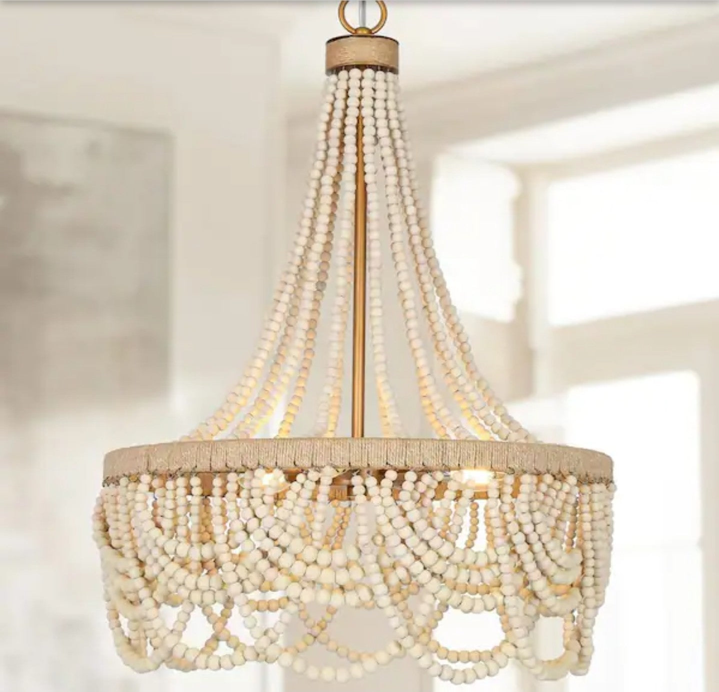 Uolfin Modern Farmhouse Empire Beaded Chandelier, 3-Light Antique Gold 16C