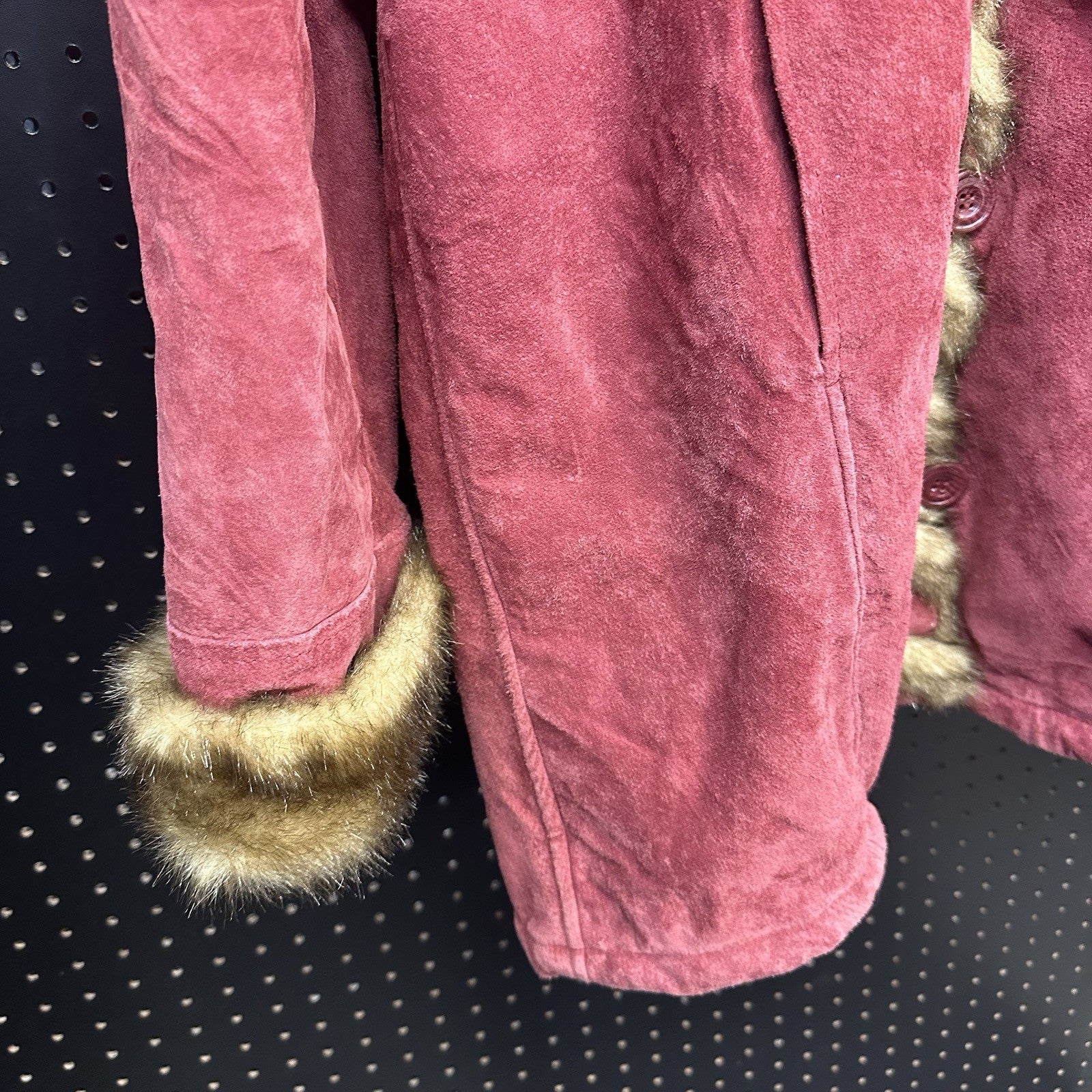 Vintage Dennis Basso Women's Burgundy Suede Leather Faux Fur Lined Coat Medium