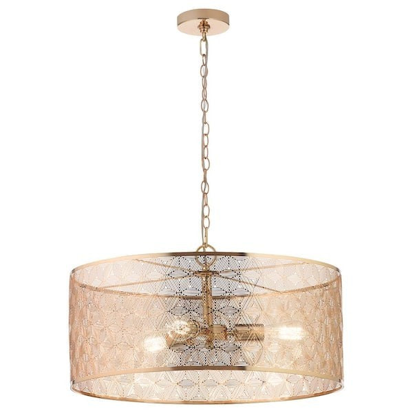 Juliet 3-Light Gold Metal Drum-Shade Hanging Chandelier
