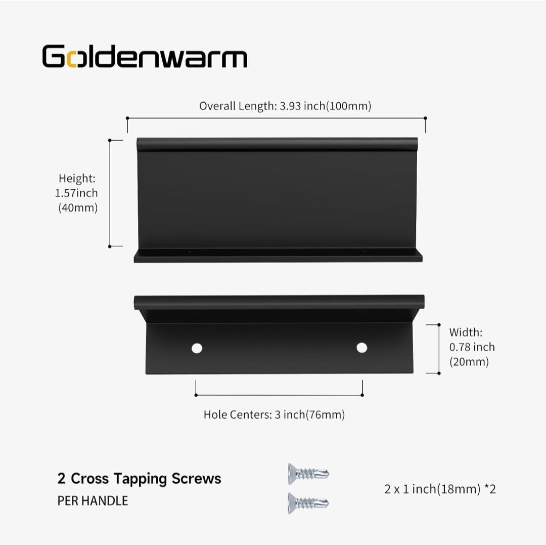 goldenwarm 10 Pack Black Finger Edge Pulls Drawer, 3 in Hole Center 15C