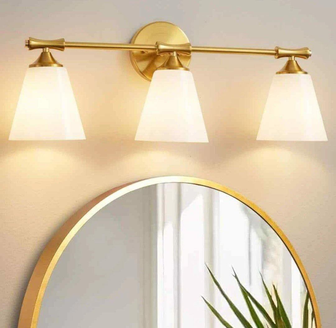 Deyidn 24.33 in 3-Lights Gold Bathroom Vanity Light Fixture with Opal Frosted 3E