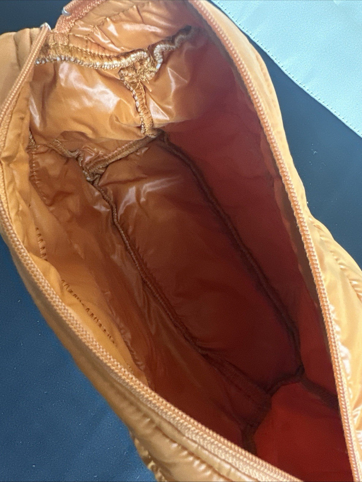 ANORAK Orange Puffy Travel Toiletry Bag Puffer Pouch Zipper Lightweight DownFill