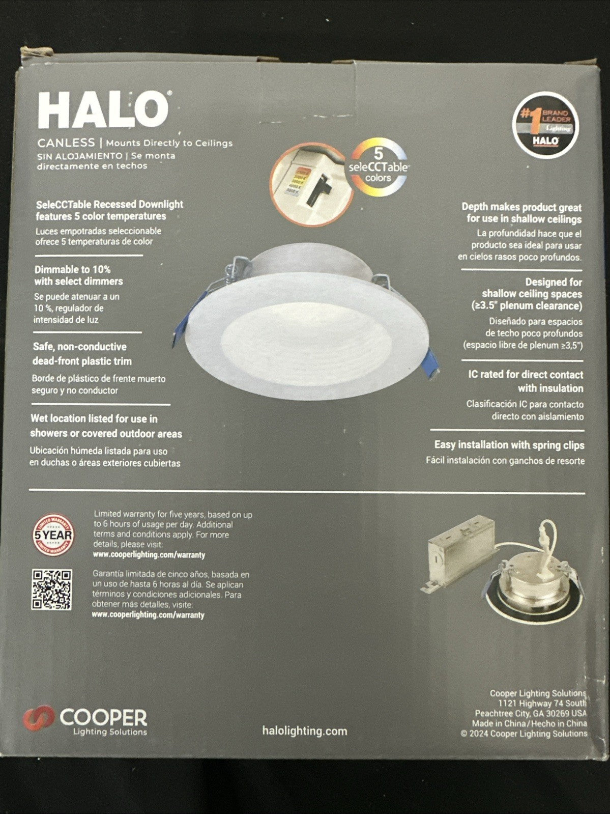 Halo Canless 4-inch 5-color Selectable Recessed Baffle LED Downlight 60W 10B