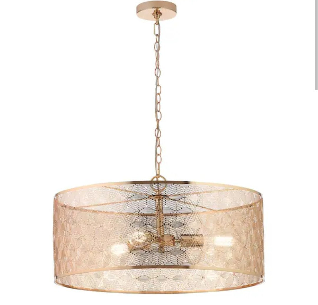 Juliet 3-Light Gold Metal Drum-Shade Hanging Chandelier 16C