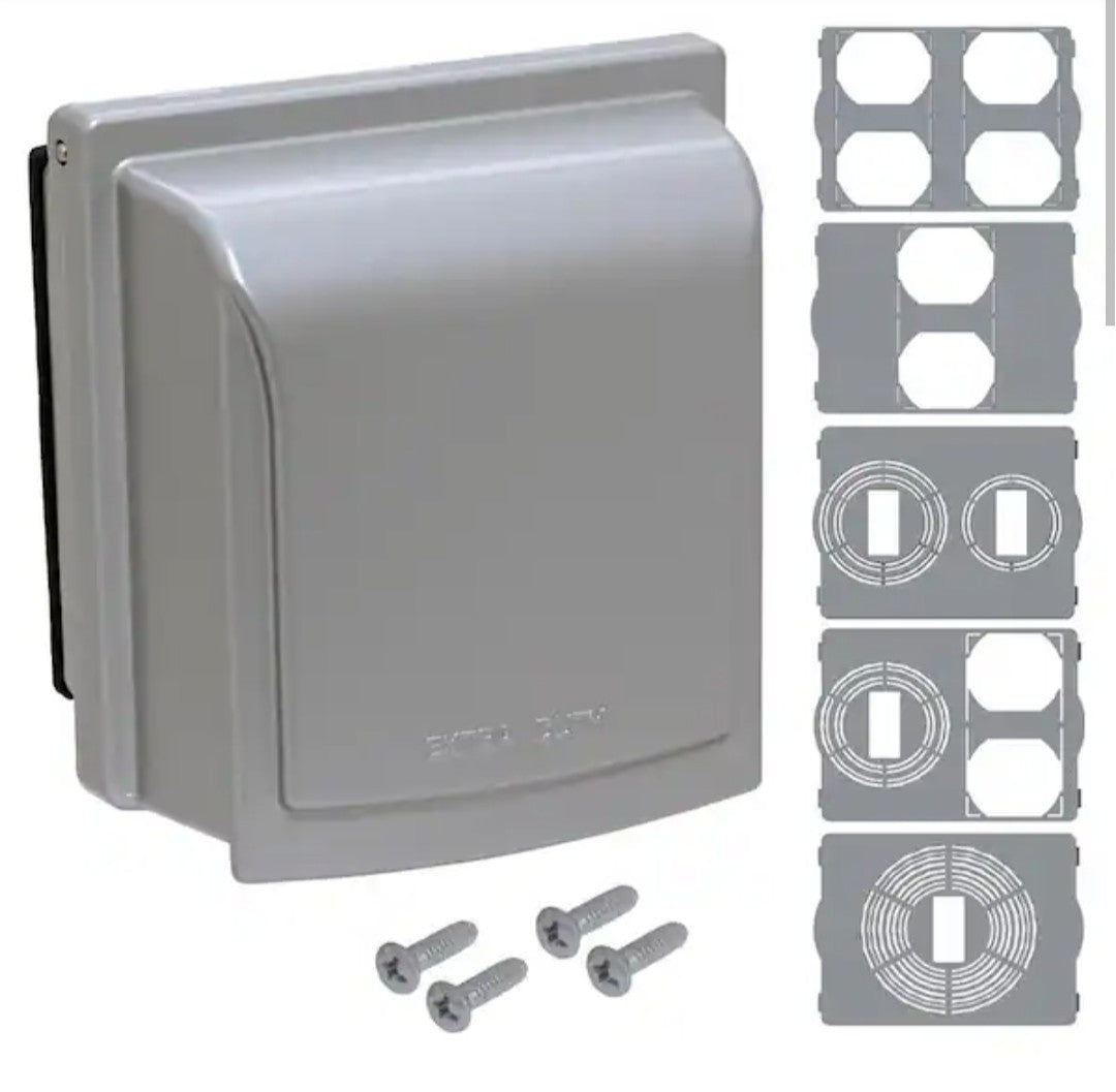 COMMERCIAL ELECTRIC 2Gang Metal Weatherproof Outlet Cover While In Use, Gray 14B