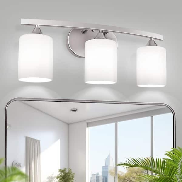 22 in. 3 Light Nickel Modern Cylinder Vanity Light for Bathroom