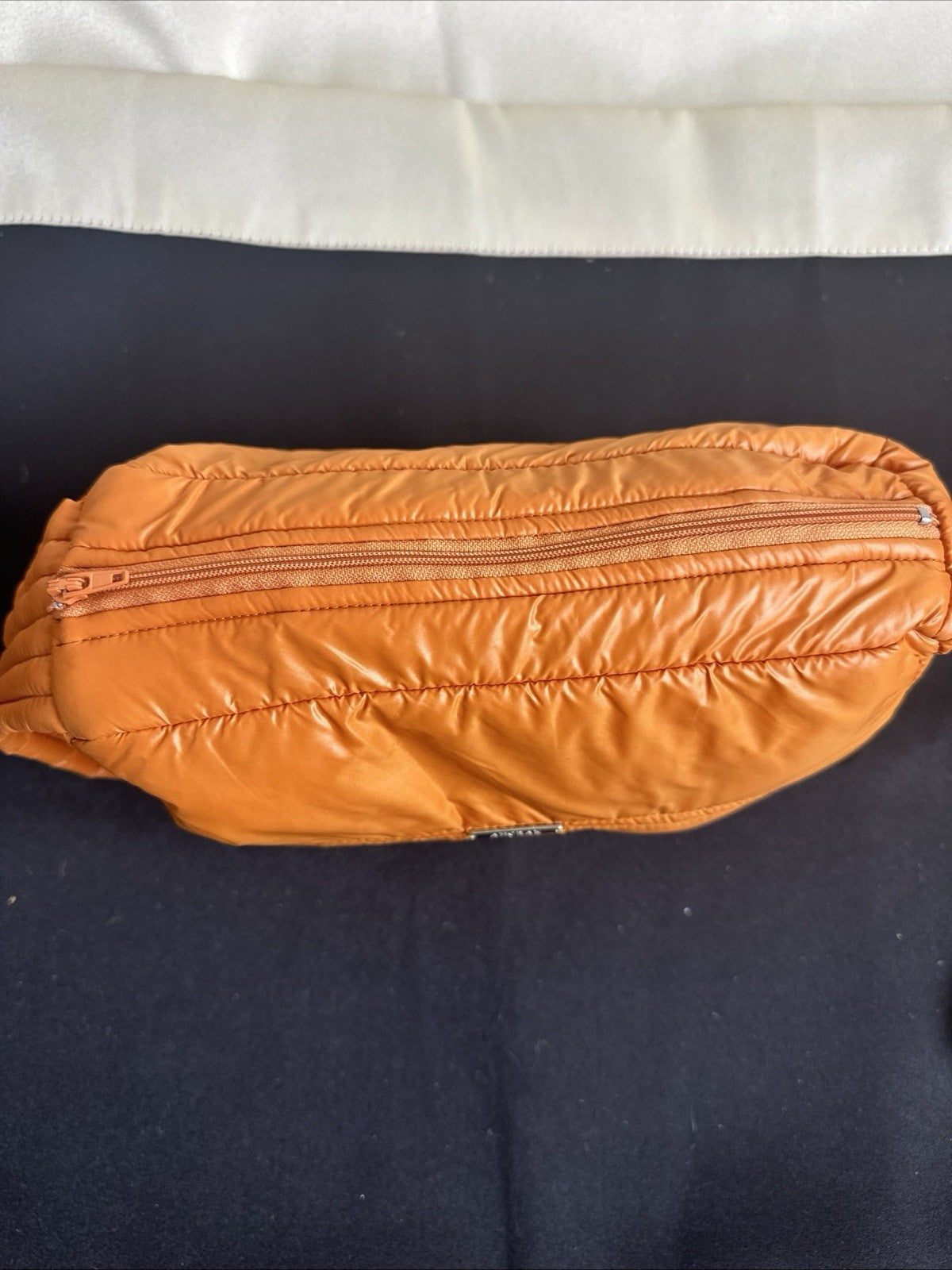 ANORAK Orange Puffy Travel Toiletry Bag Puffer Pouch Zipper Lightweight DownFill