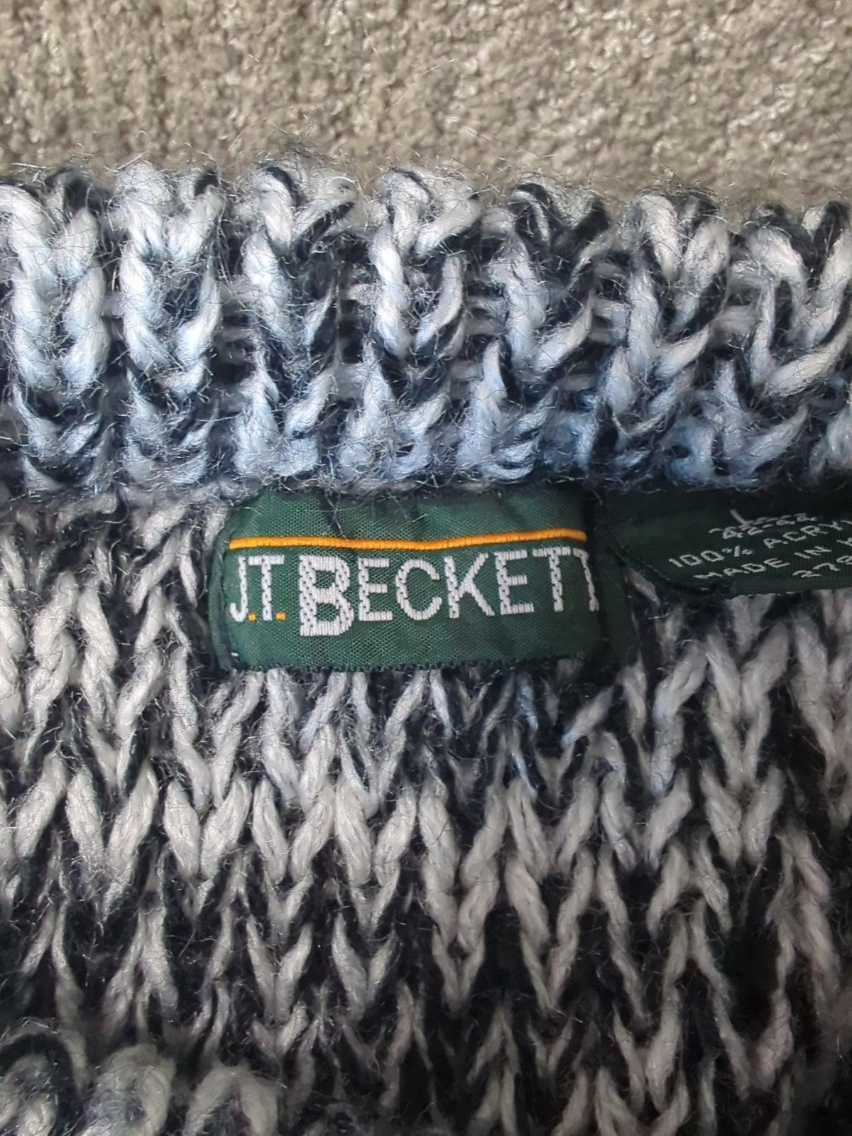 Vintage J.T. Beckett Sweater Mens L Chunky Knit Stretch Loose Knit 90’s