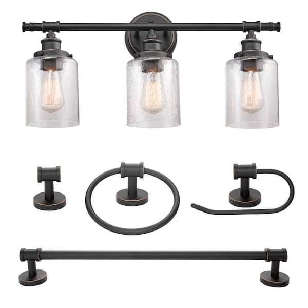 Camden Oil Rubbed Bronze Bathroom Vanity Light with Seeded Glass Shades 18B