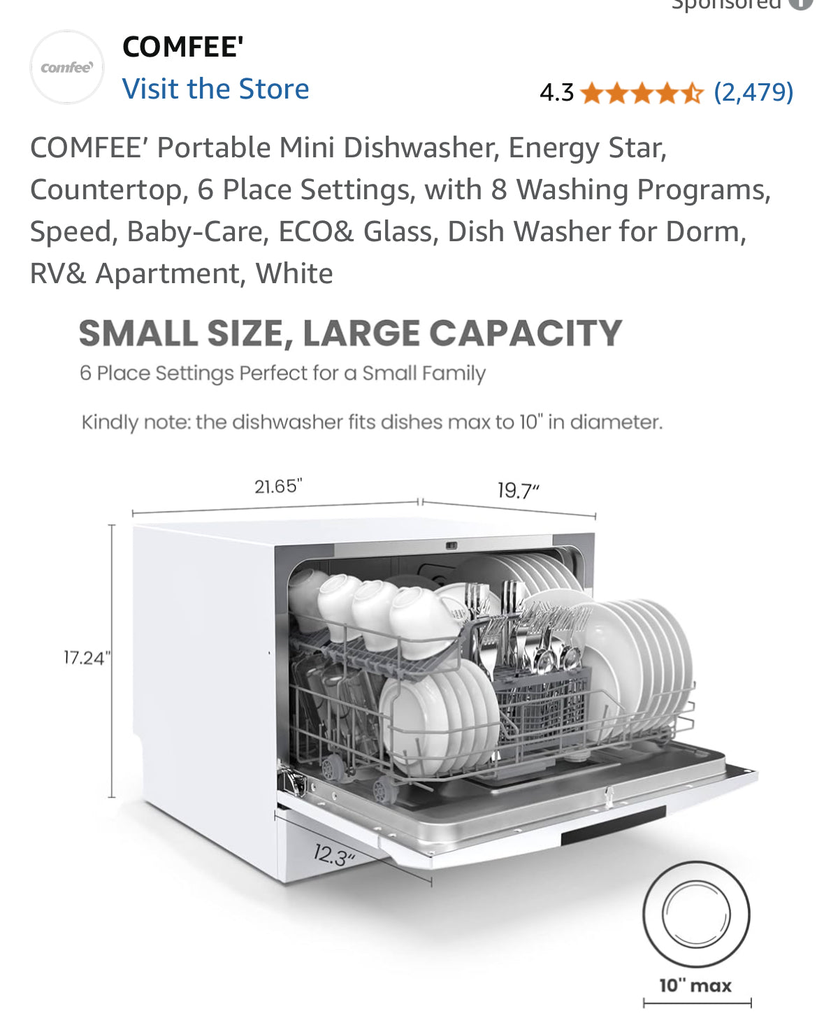 Comfee Portable Mini Dishwasher