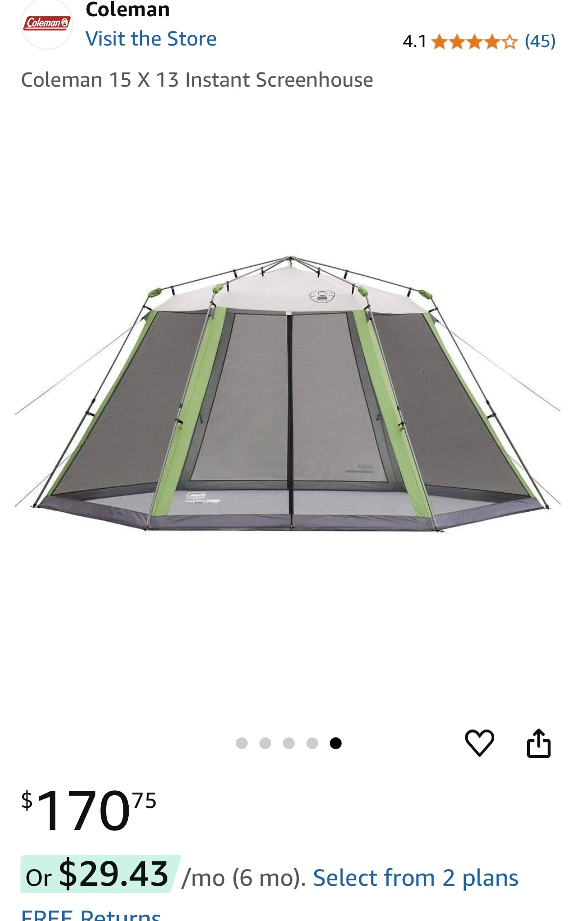 Coleman Instant Screenhouse 15x13ft (few knicks at the top)