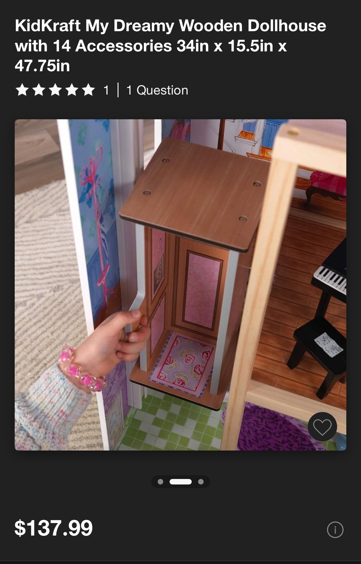 KidKraft My Dreamy Wooden Dollhouse w/ some accessories 34in x 15.5in x 47.75in