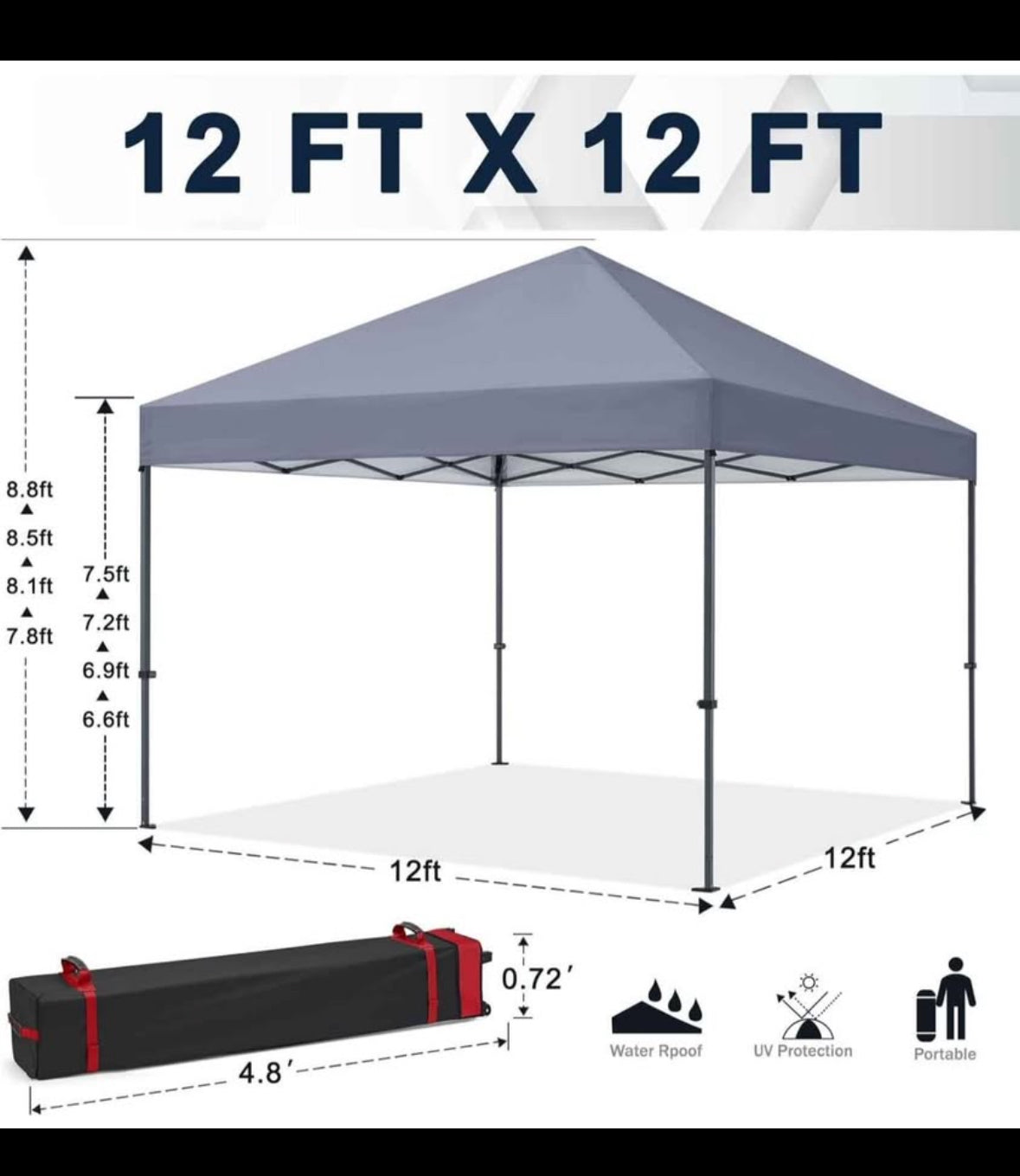 COOSHADE Durable Easy Pop Up Canopy Tent 12x12Ft(Gray)