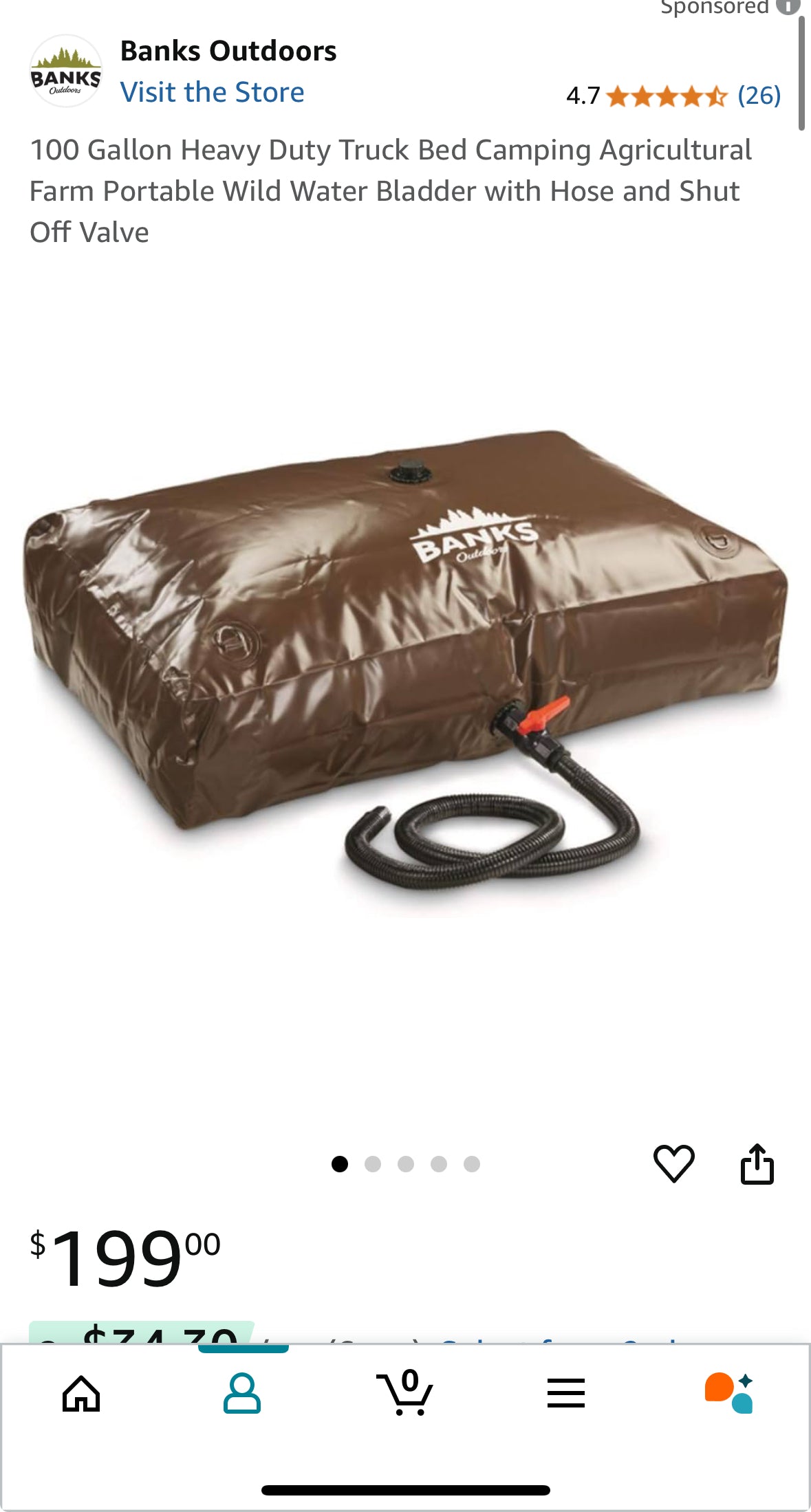 Banks Outdoors 100 Gallon Heavy Duty Truck Bed Camping Agricultural Farm Portable Wild Water Bladder with Hose and Shut Off Valve