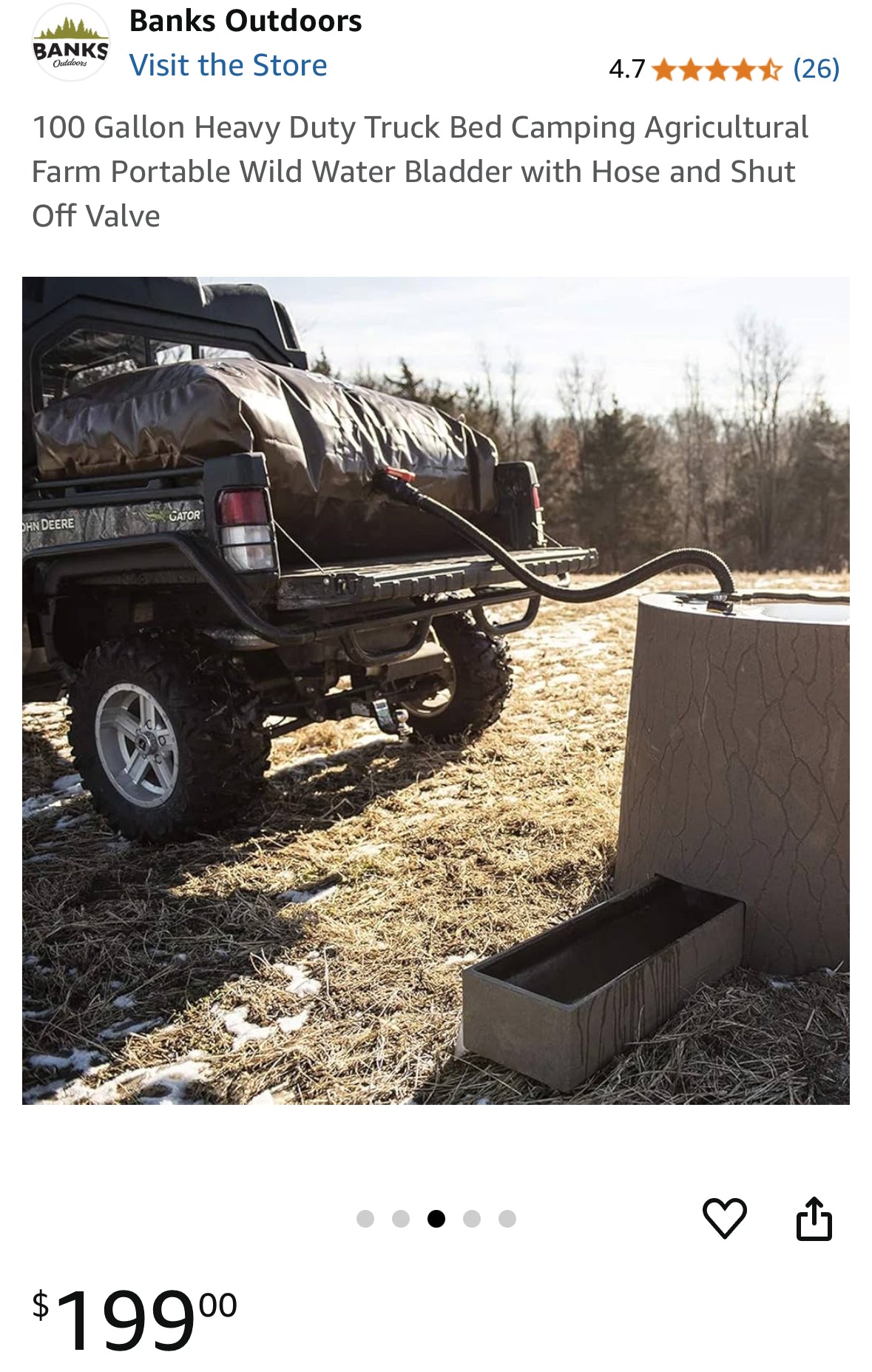Banks Outdoors 100 Gallon Heavy Duty Truck Bed Camping Agricultural Farm Portable Wild Water Bladder with Hose and Shut Off Valve