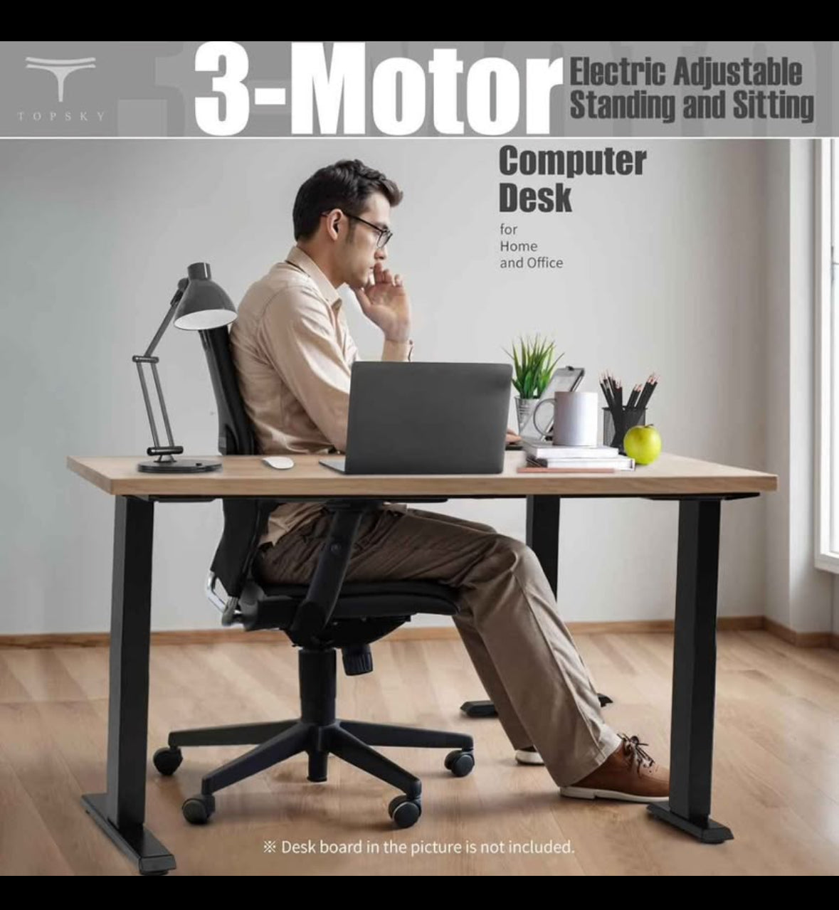 3-Motor Electric Adjustable Standing and Sitting Computer Desk with 3 Legs for Home and Office 270lb