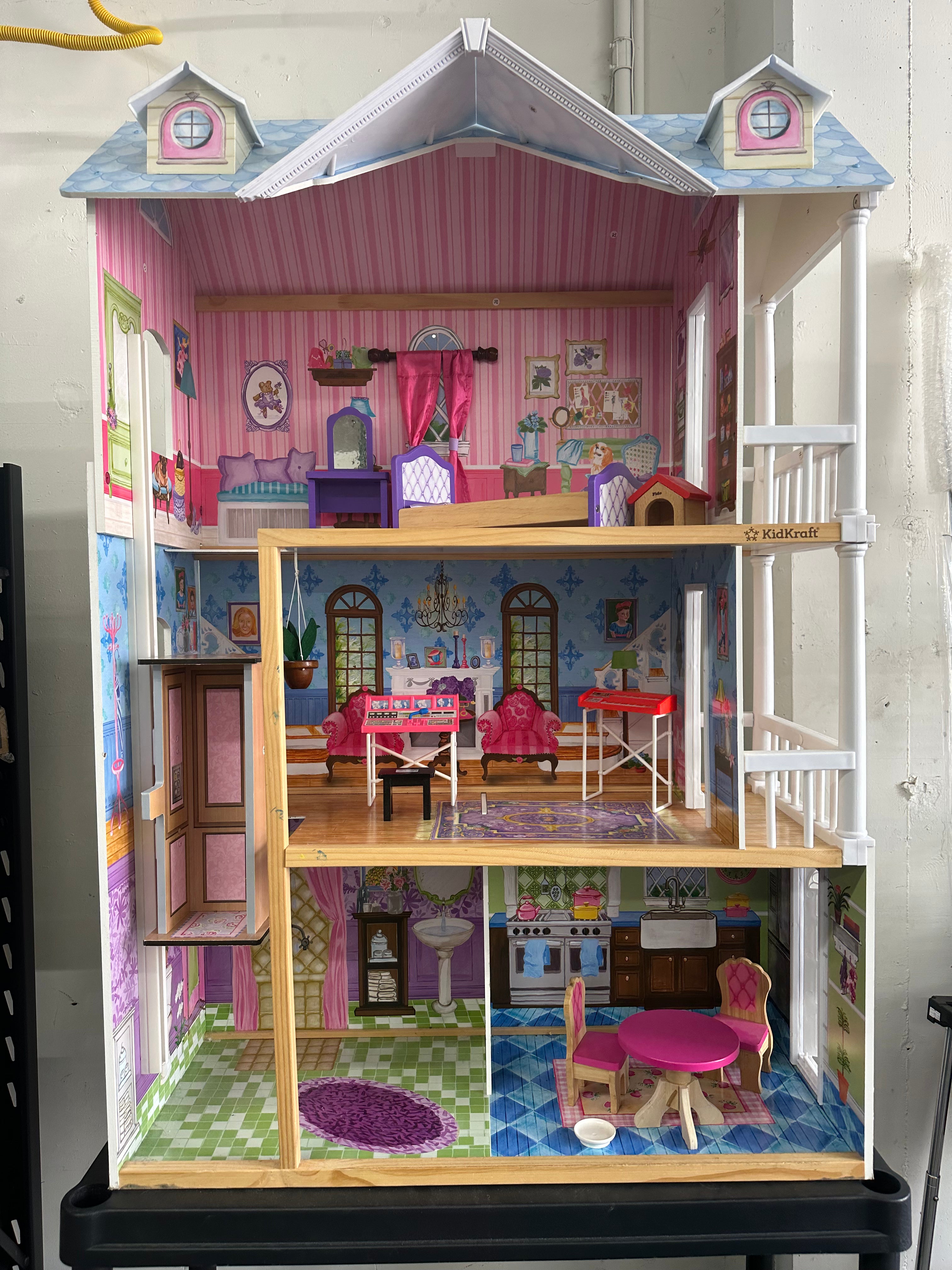 KidKraft My Dreamy Wooden Dollhouse w/ some accessories 34in x 15.5in x 47.75in
